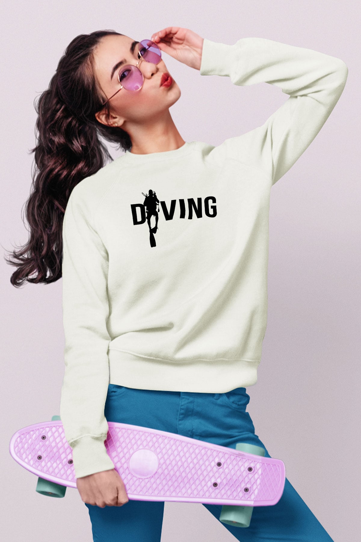 Dalgıç Beyaz Unisex Sweatshirt