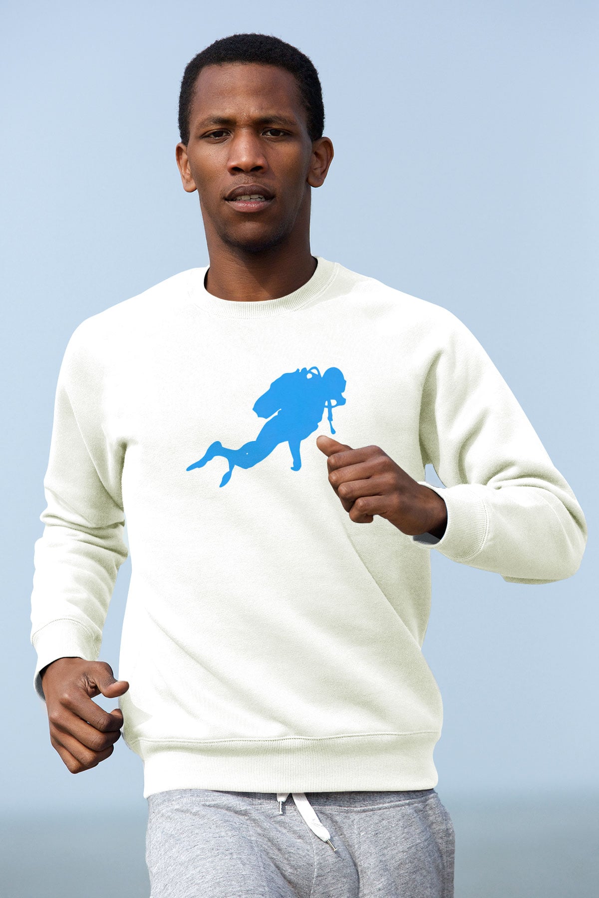 Dalgıç Beyaz Unisex Sweatshirt