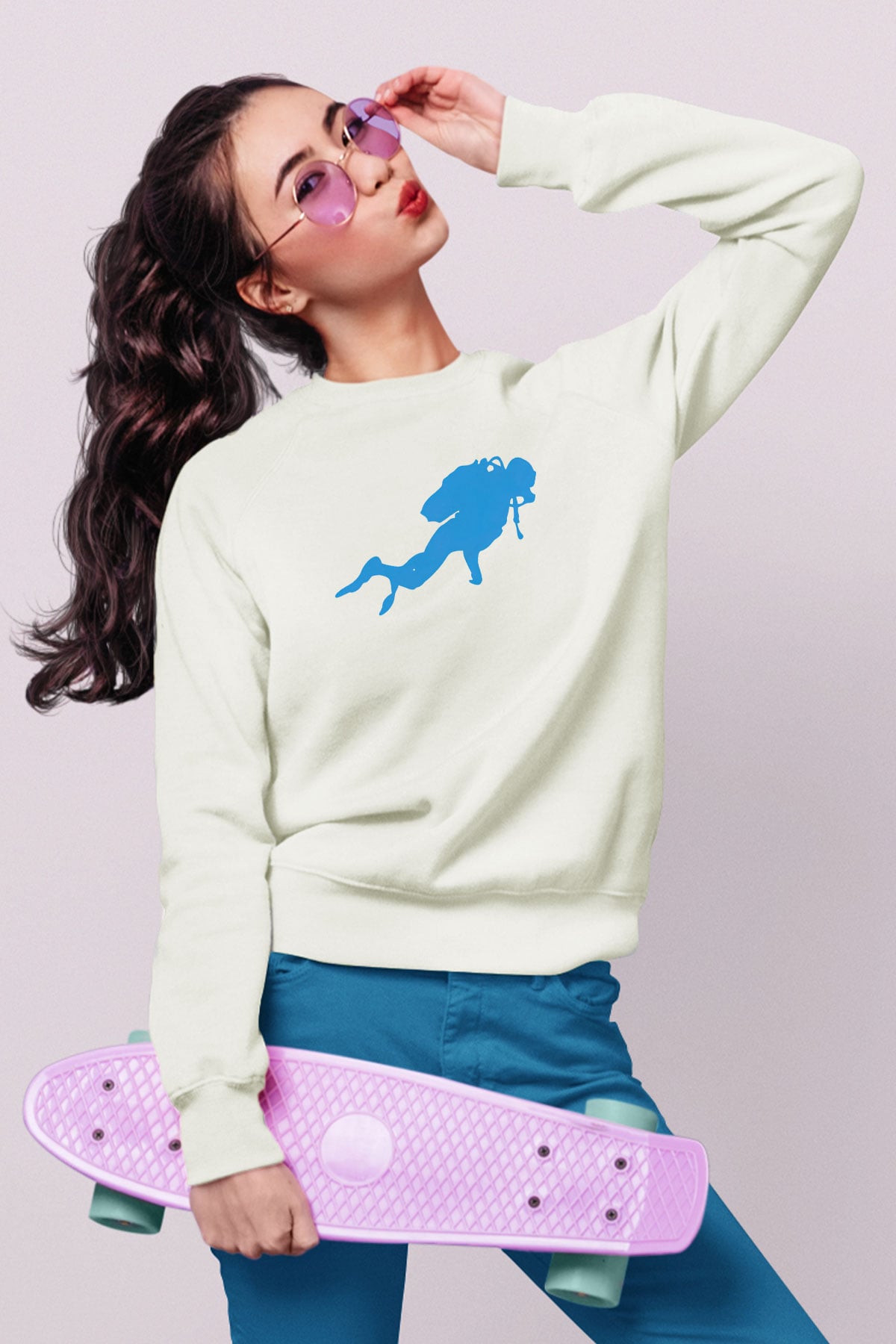 Dalgıç Beyaz Unisex Sweatshirt