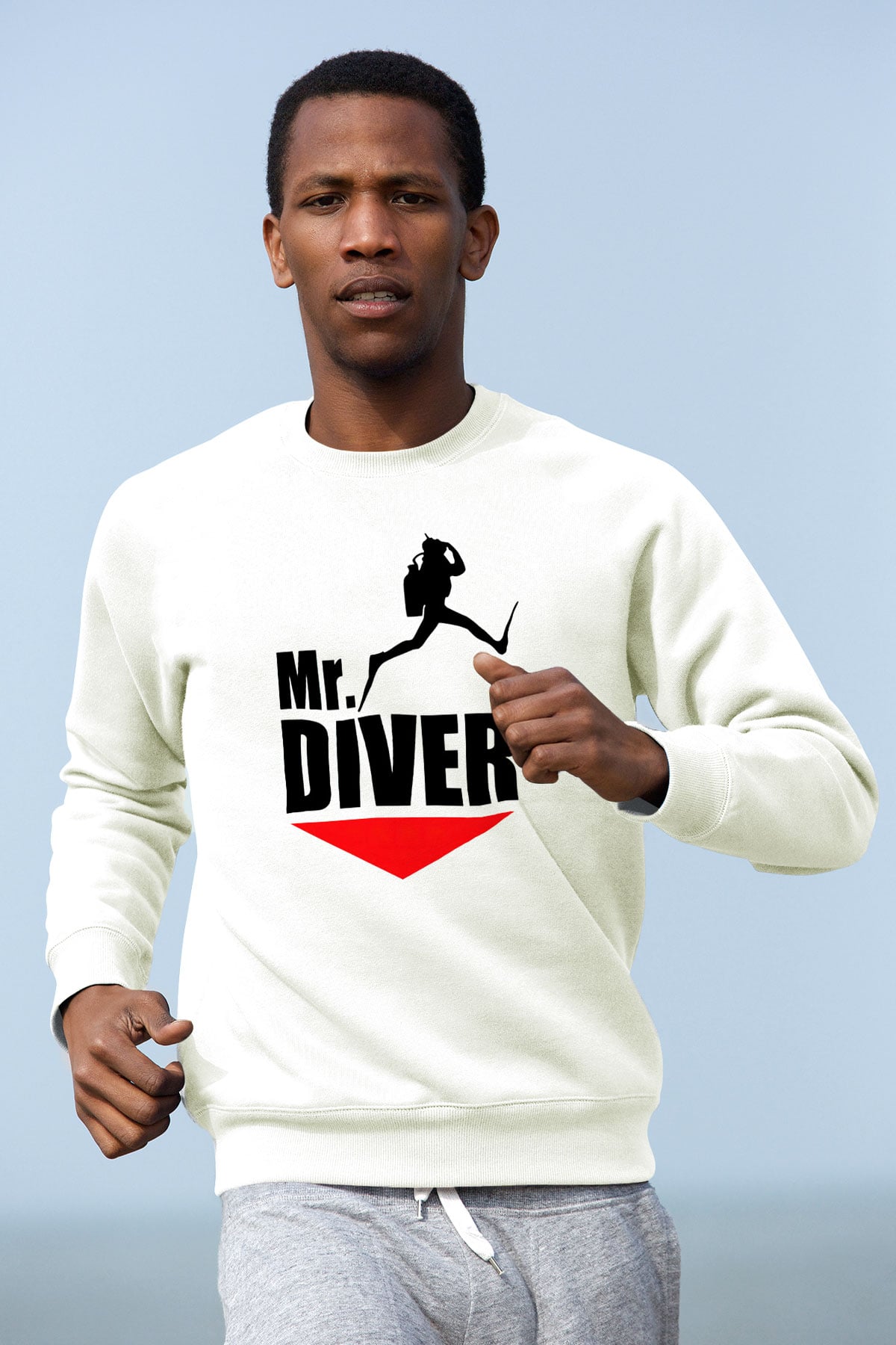 Dalgıç Beyaz Unisex Sweatshirt