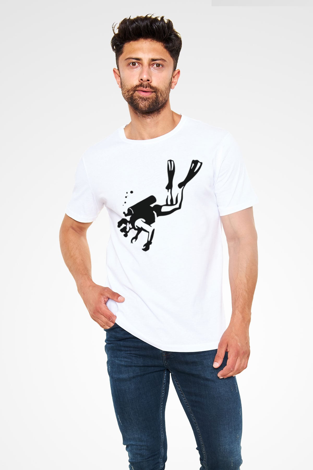 Dalgıç Beyaz Unisex Tişört T-Shirt - TişörtFabrikası