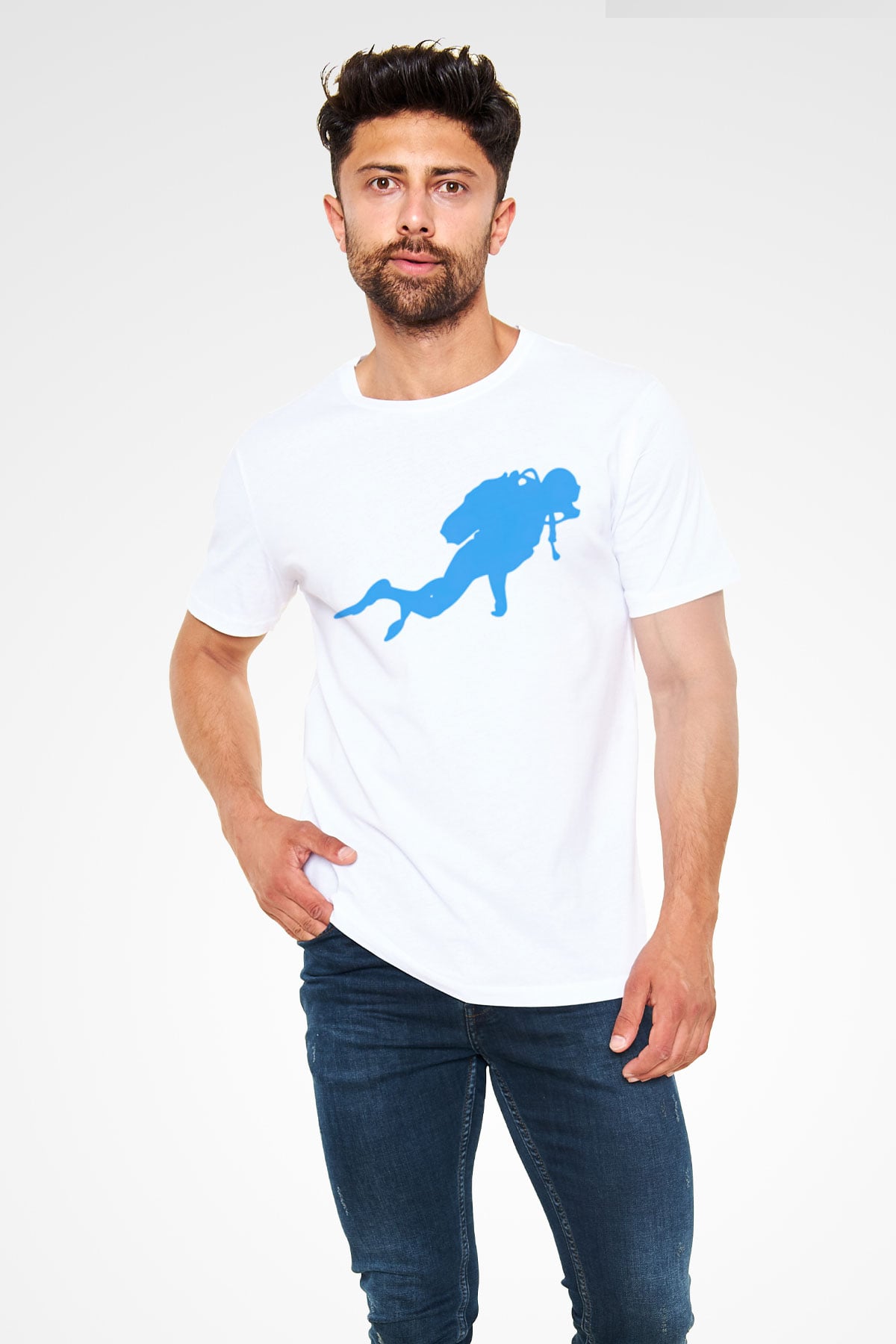 Dalgıç Beyaz Unisex Tişört T-Shirt - TişörtFabrikası