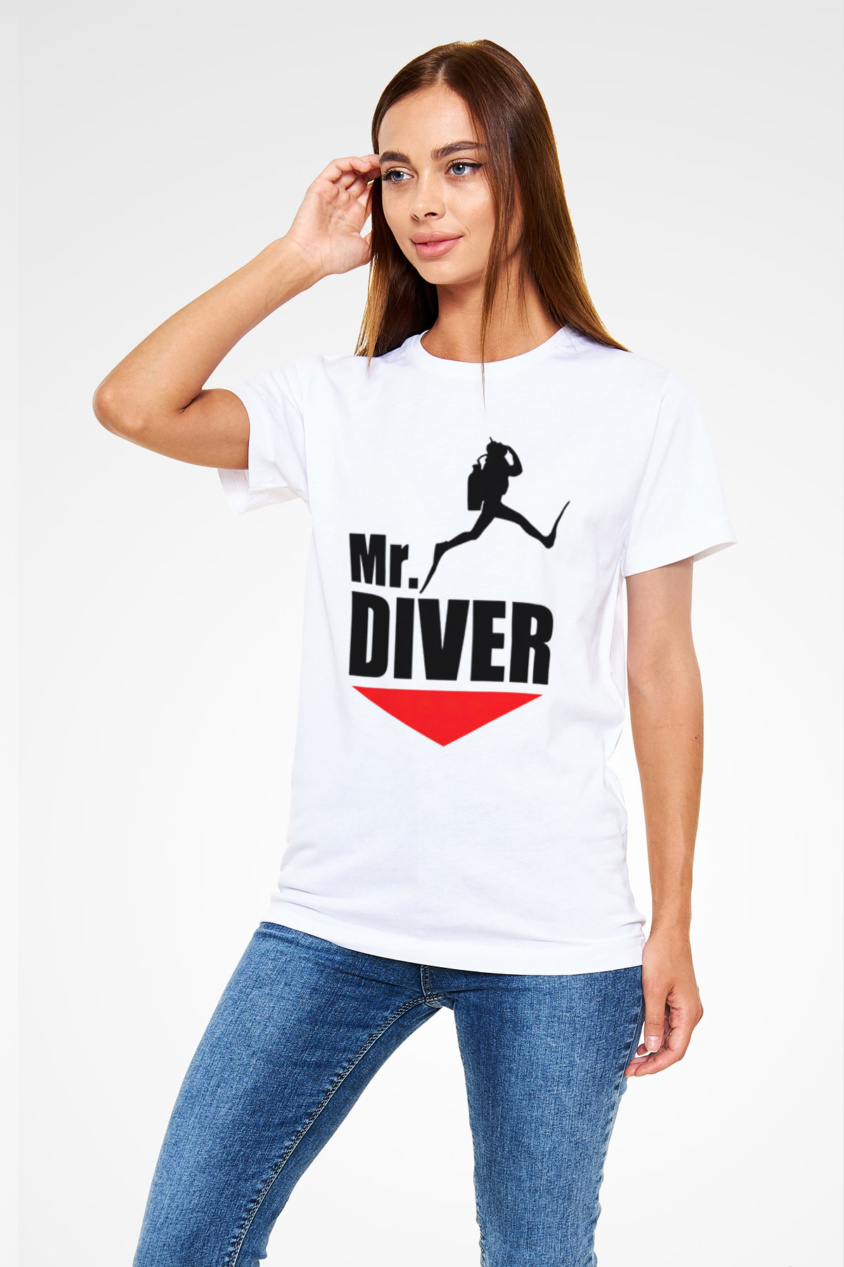 Dalgıç Beyaz Unisex Tişört T-Shirt - TişörtFabrikası