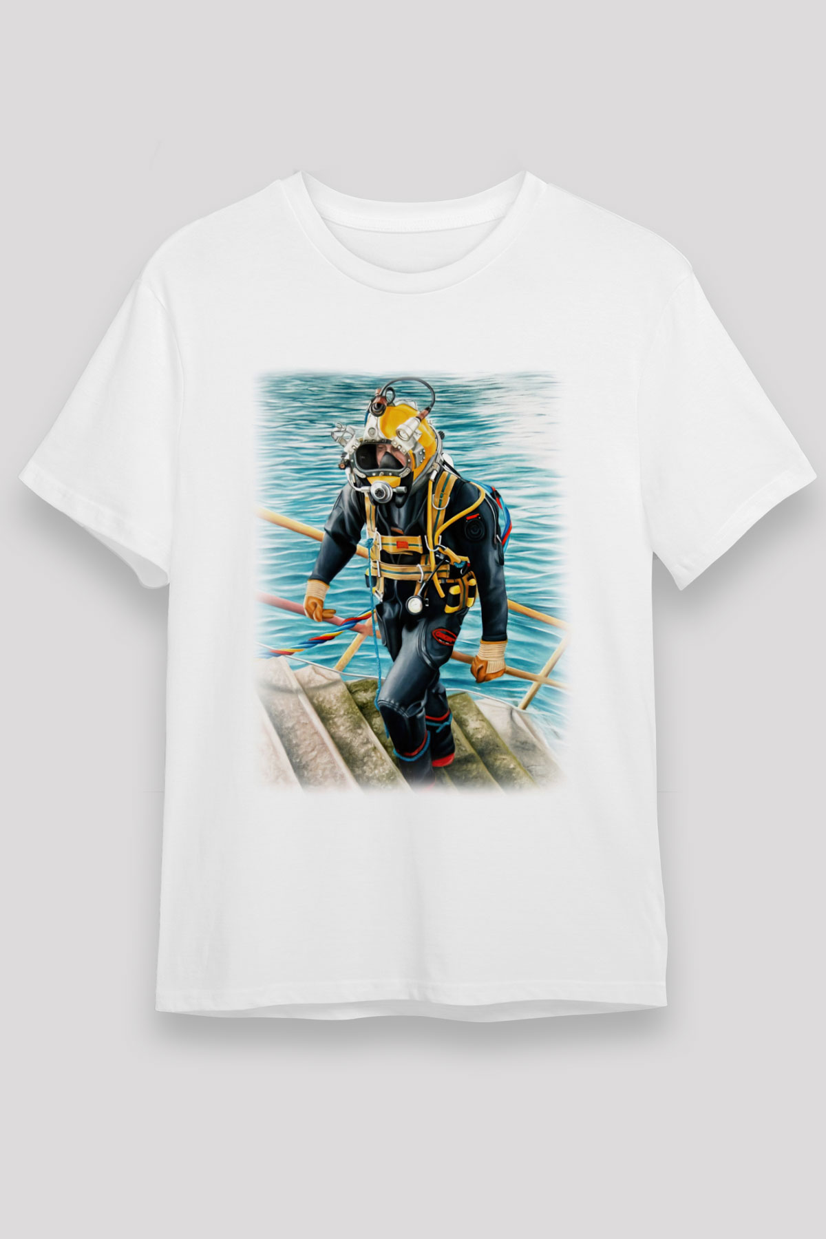 Dalgıç Beyaz Unisex Tişört T-Shirt - TişörtFabrikası