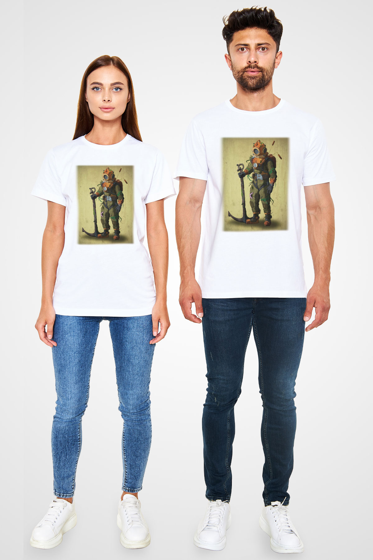 Dalgıç Beyaz Unisex Tişört T-Shirt - TişörtFabrikası