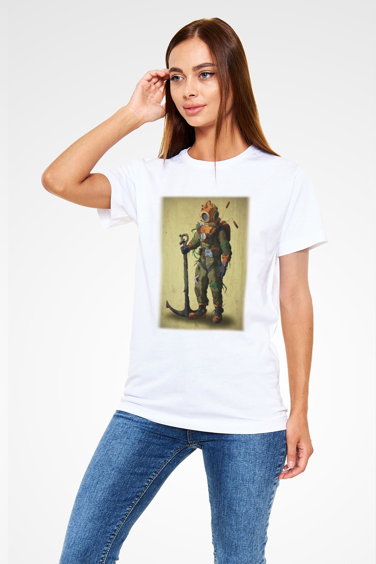Dalgıç Beyaz Unisex Tişört T-Shirt - TişörtFabrikası