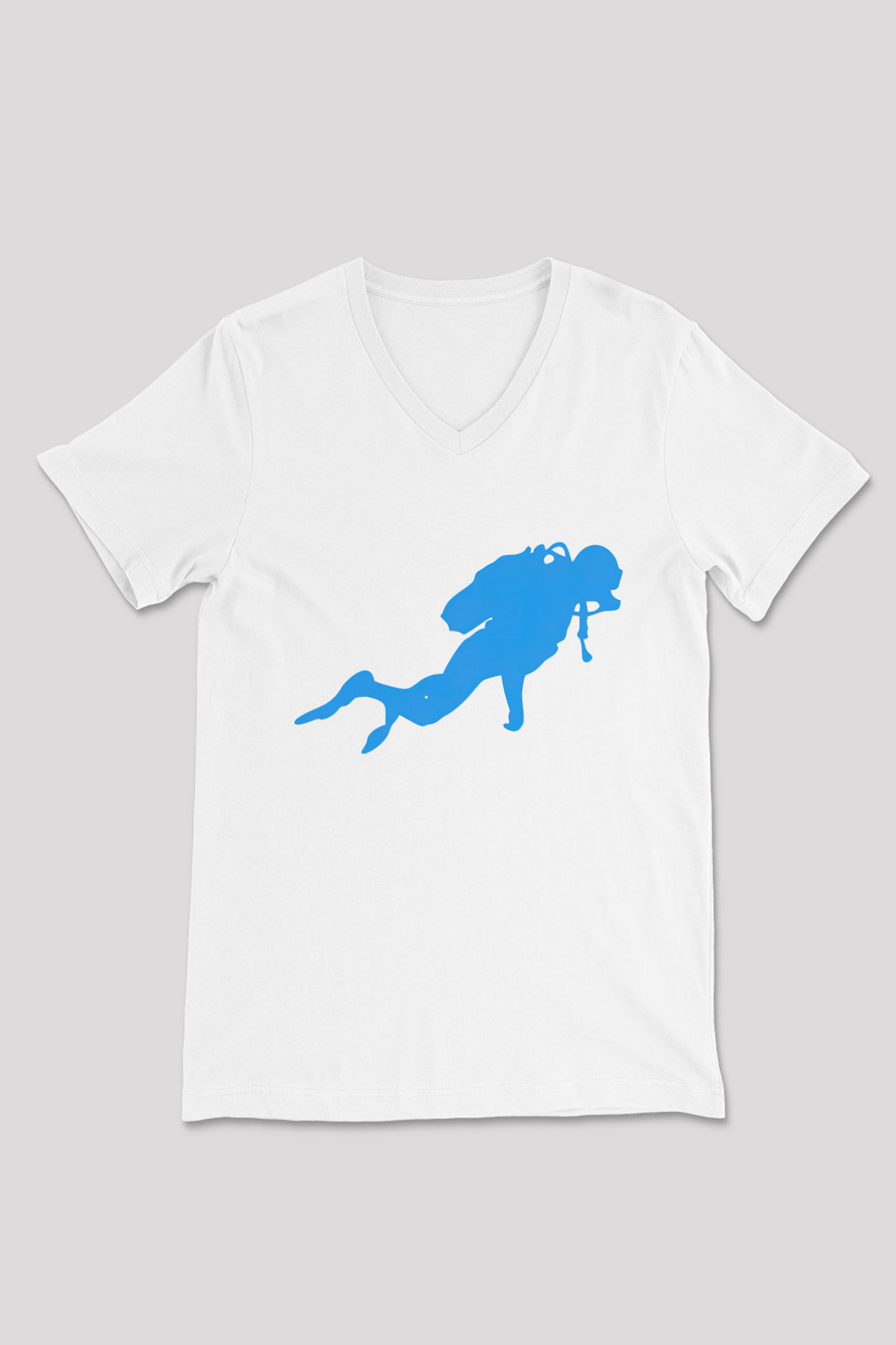Dalgıç Beyaz Unisex V Yaka Tişört T-Shirt