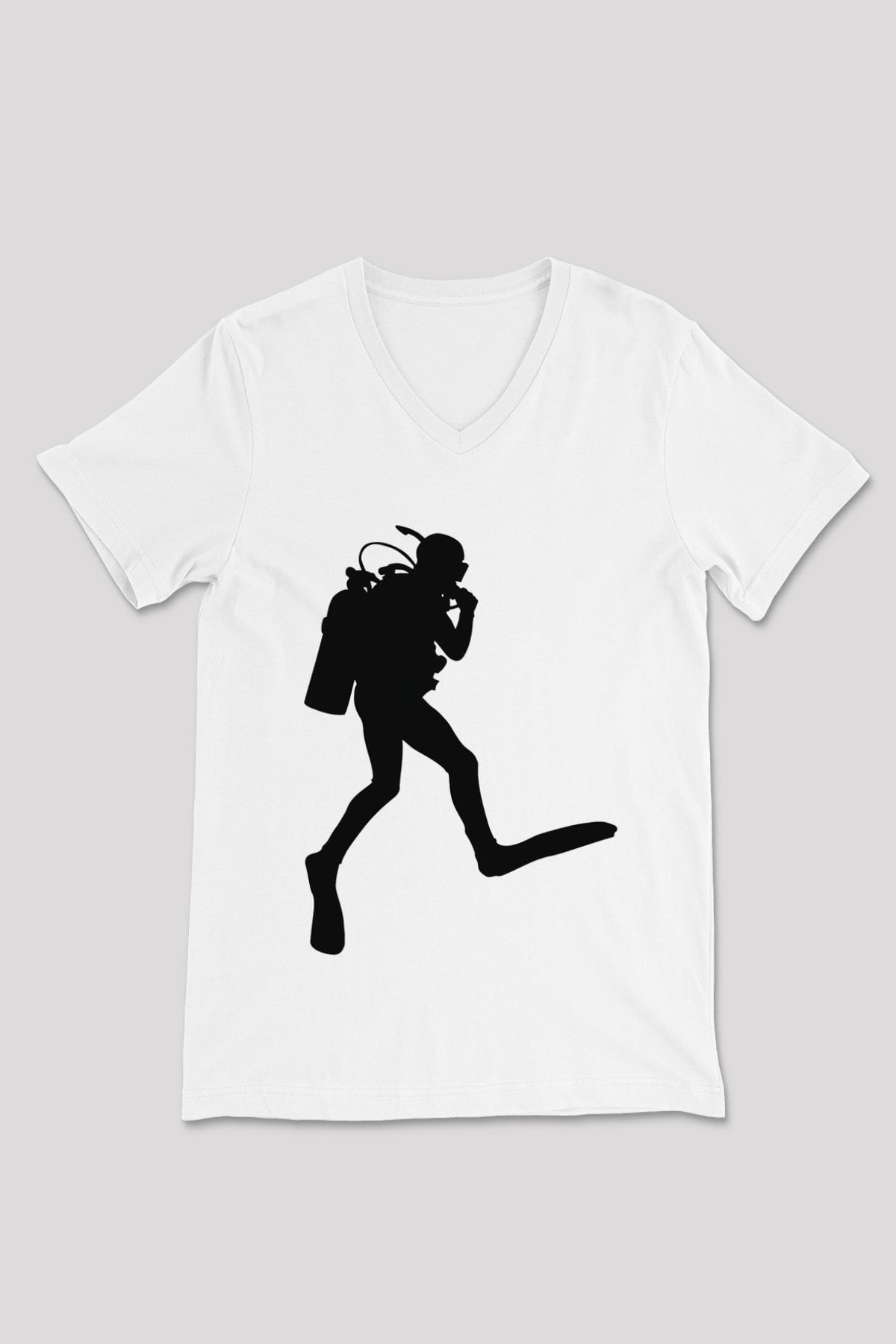 Dalgıç Beyaz Unisex V Yaka Tişört T-Shirt