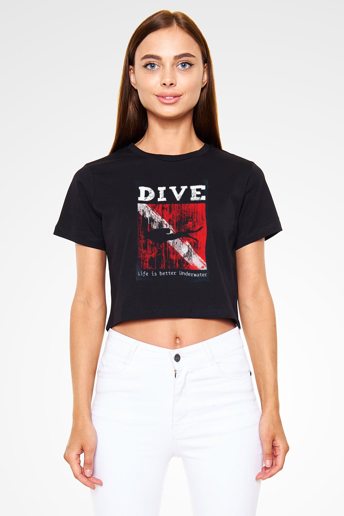 Dalgıç Siyah  Crop Top Tişört