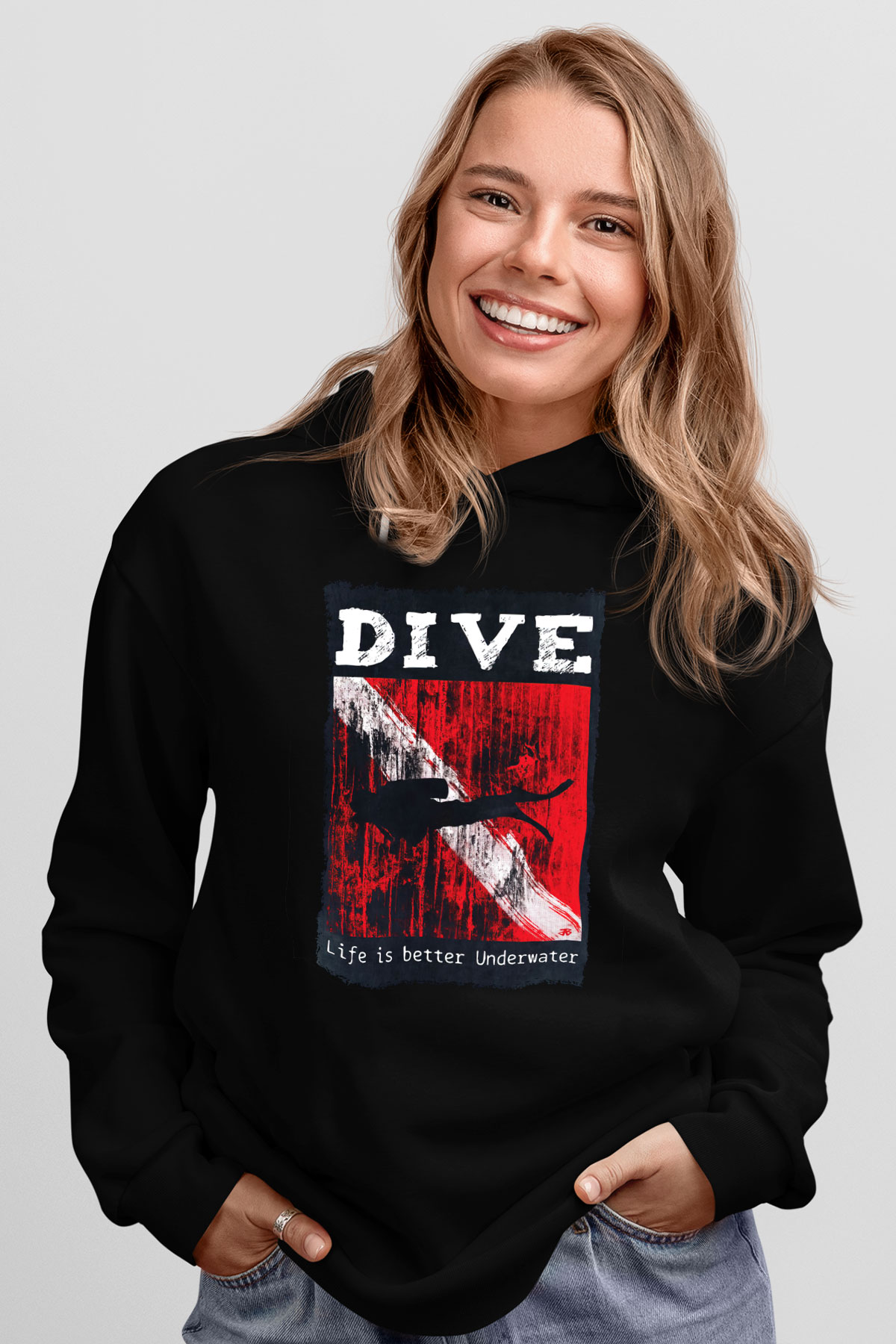 Dalgıç Siyah Unisex Kapüşonlu Sweatshirt
