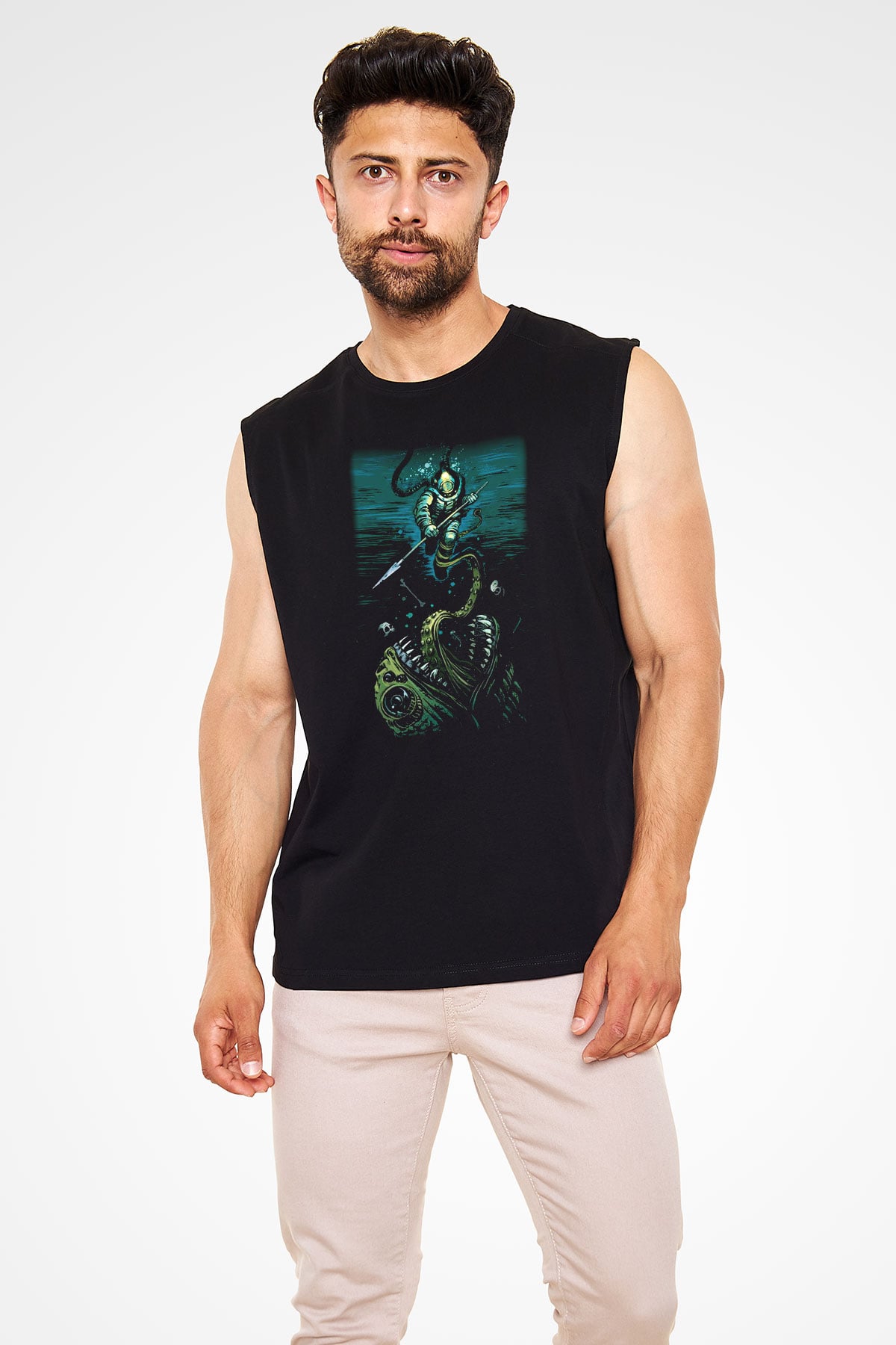 Dalgıç Siyah Unisex Kolsuz Tişört