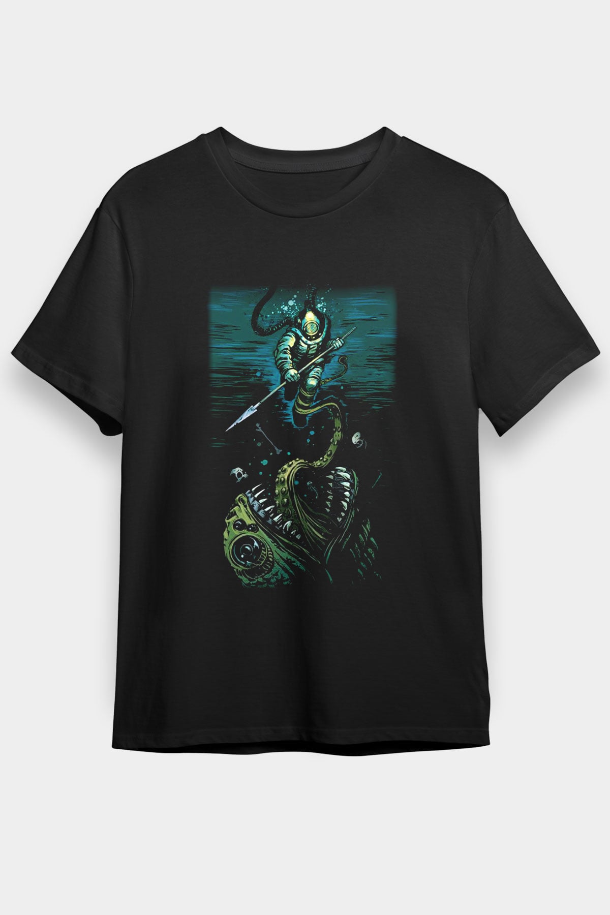 Dalgıç Siyah Unisex Tişört T-Shirt - TişörtFabrikası
