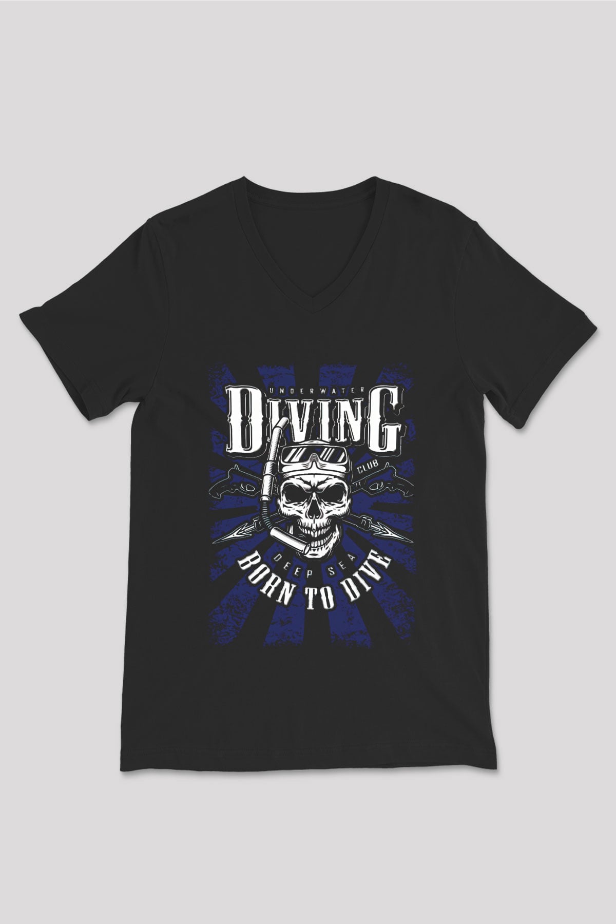 Dalgıç Siyah Unisex V Yaka Tişört