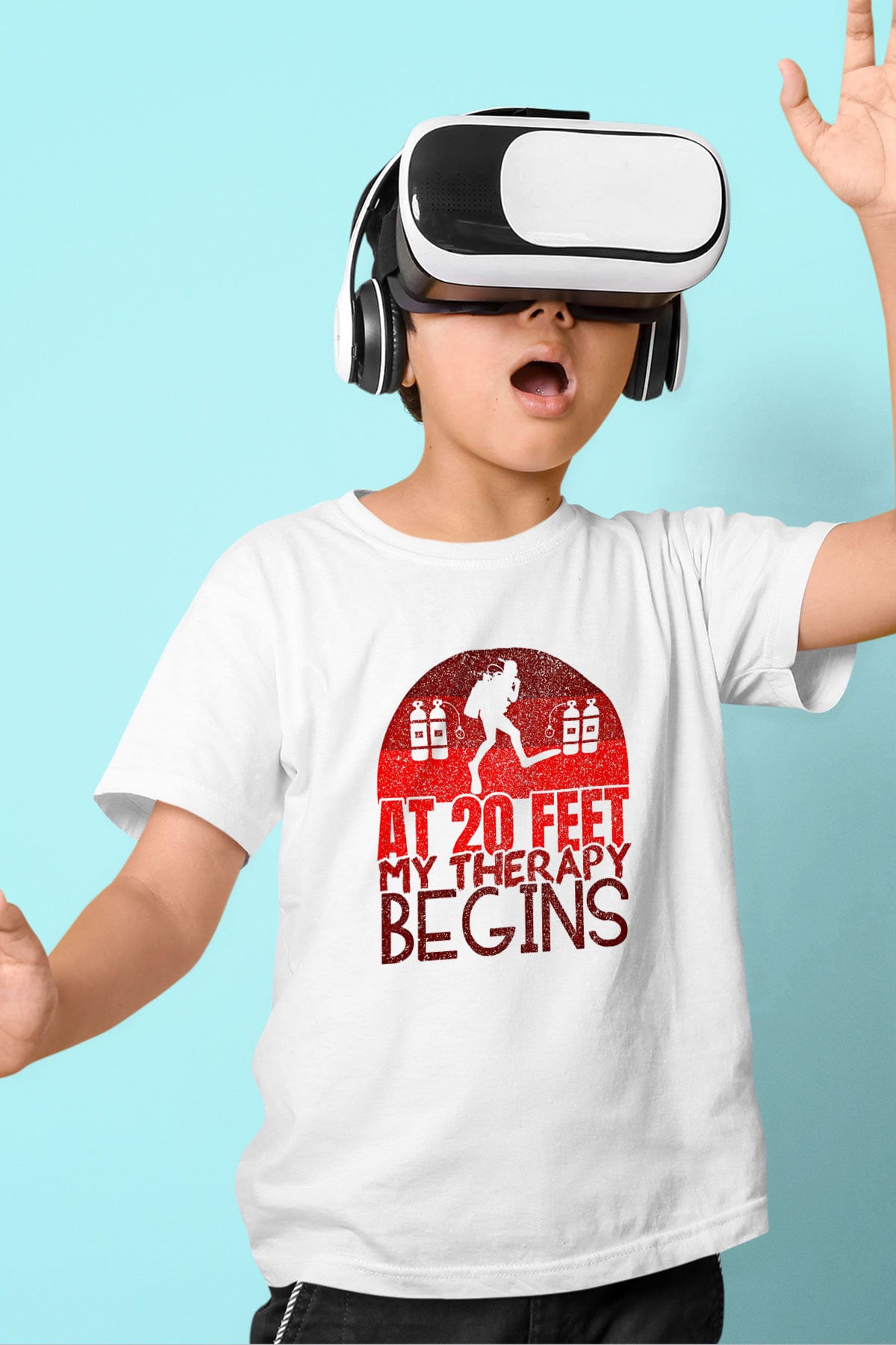Dalgıçlık Baskılı Unisex Beyaz Çocuk Tişört - Tshirt