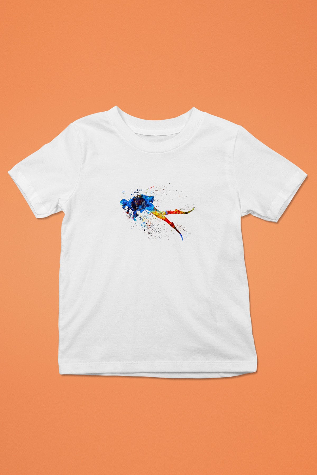 Dalgıçlık Baskılı Unisex Beyaz Çocuk Tişört - Tshirt