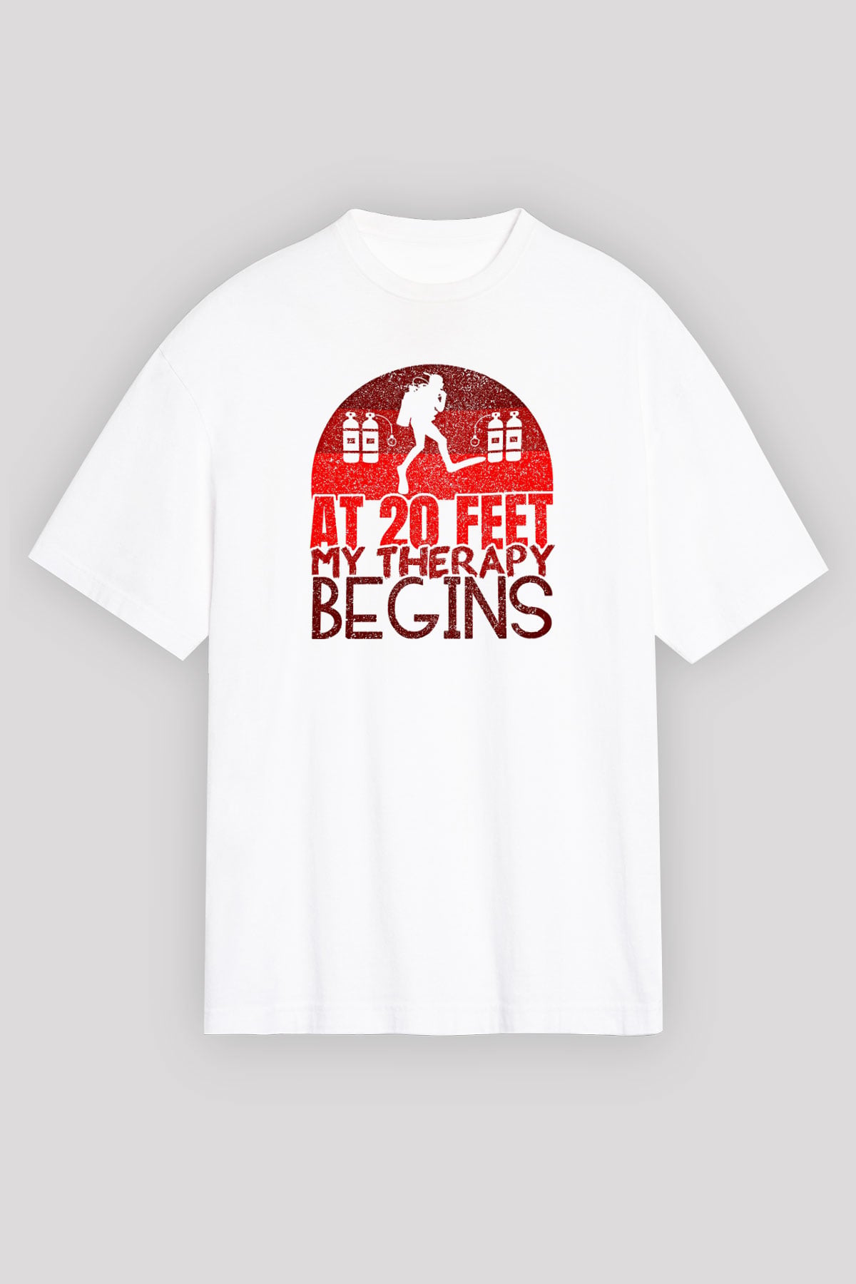 Dalgıçlık Baskılı Unisex Beyaz Oversize Tişört - Tshirt