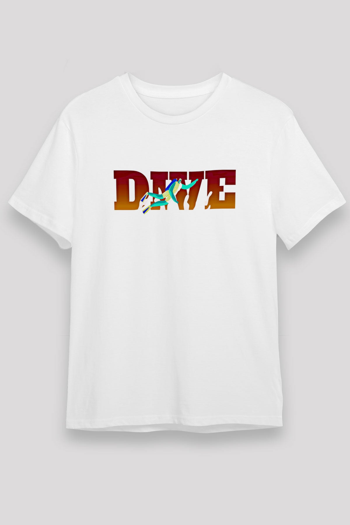 Dalgıçlık Baskılı Unisex Beyaz Tişört - Tshirt