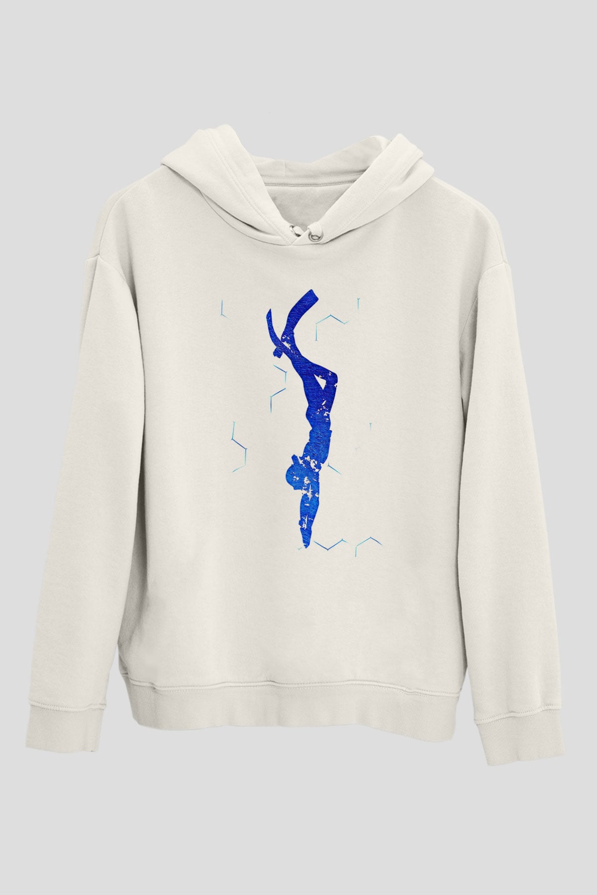 Dalgıçlık Baskılı Unisex Ekru Hoodie