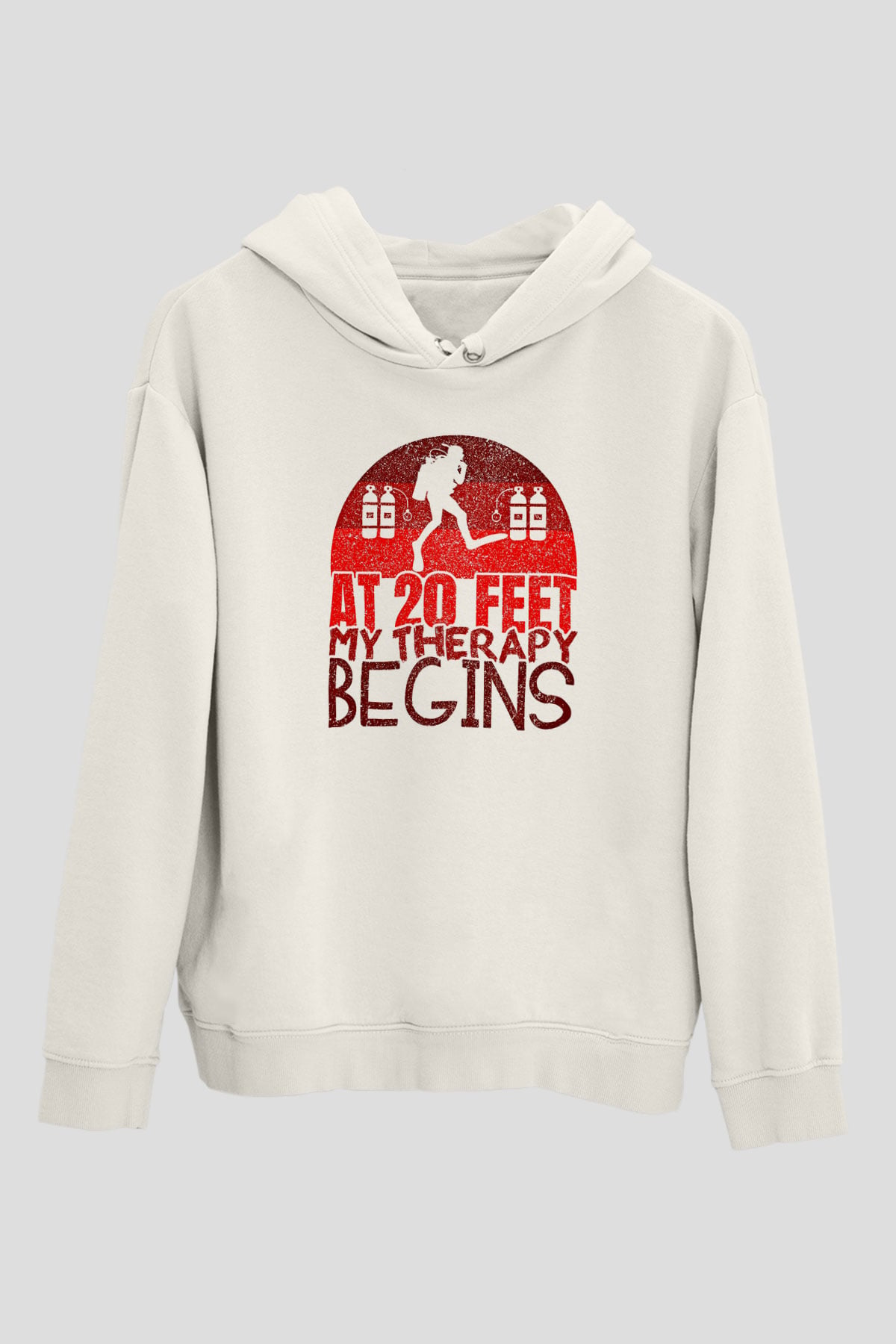 Dalgıçlık Baskılı Unisex Ekru Hoodie