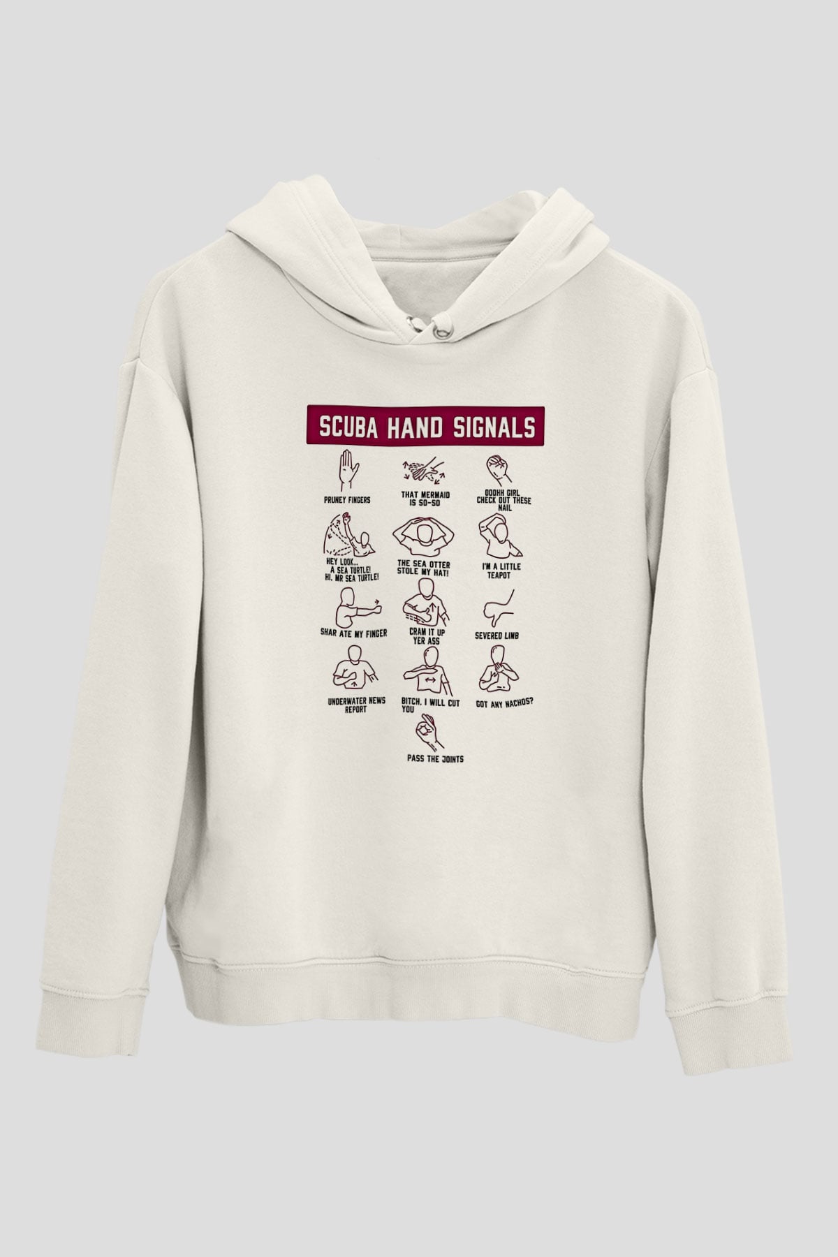 Dalgıçlık Baskılı Unisex Ekru Hoodie