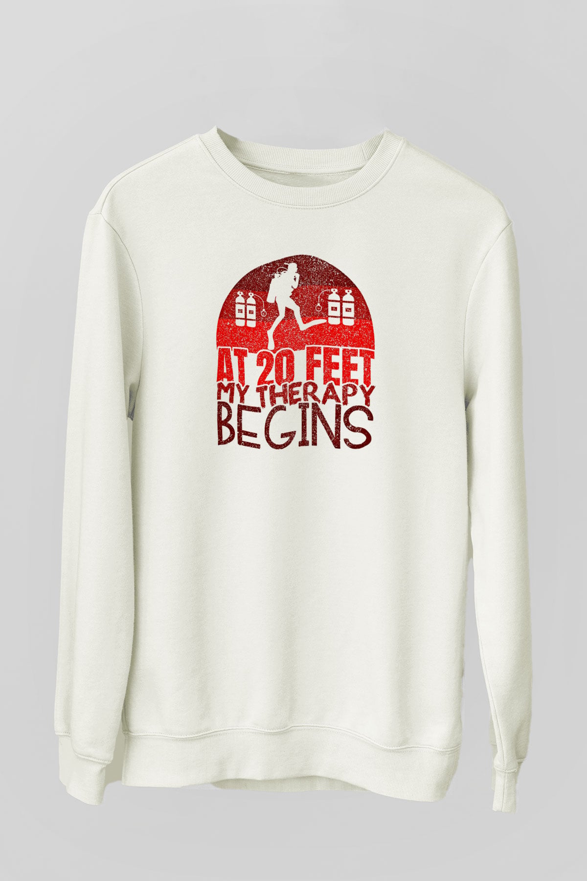 Dalgıçlık Baskılı Unisex Ekru Sweatshirt