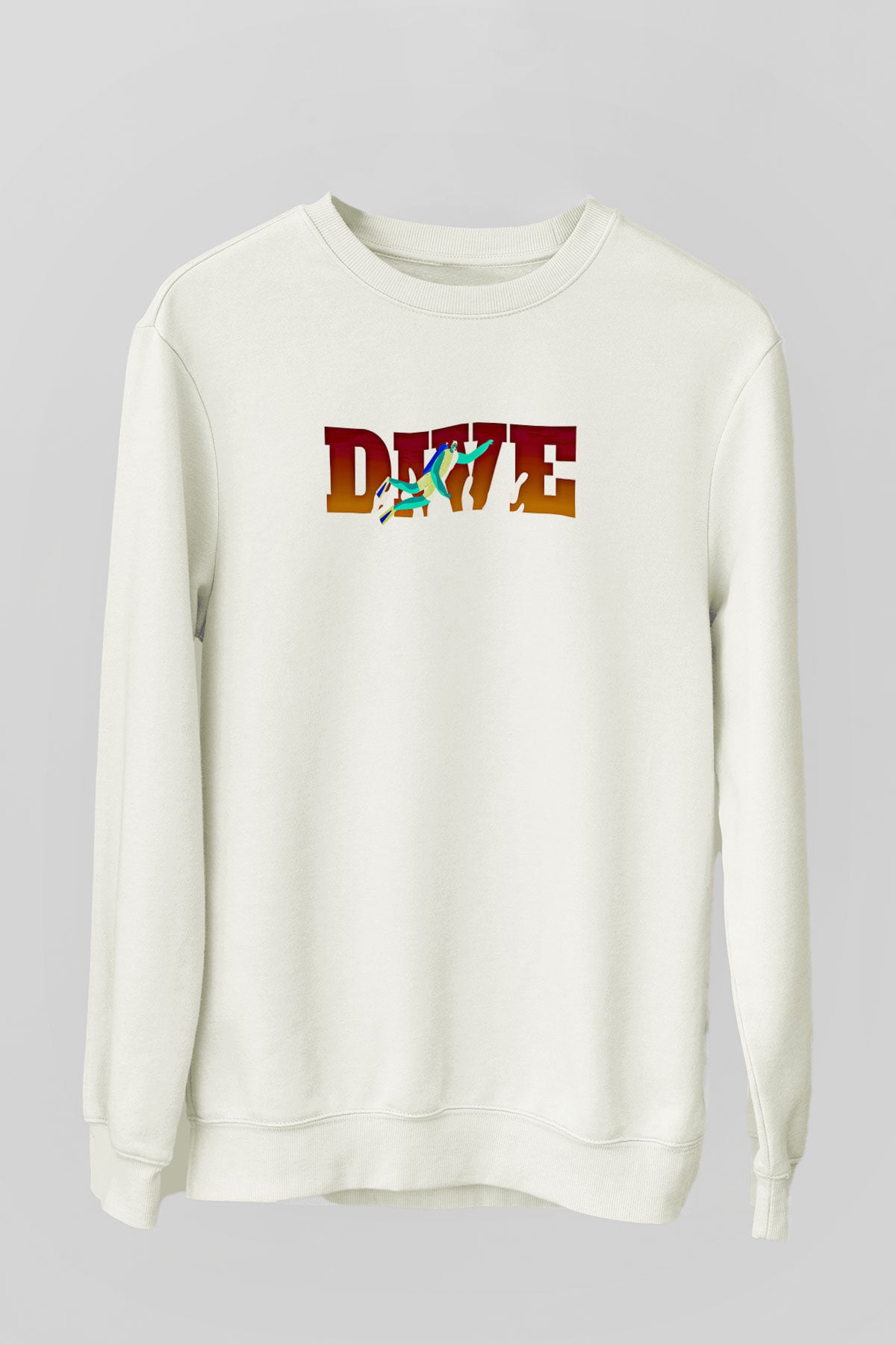 Dalgıçlık Baskılı Unisex Ekru Sweatshirt