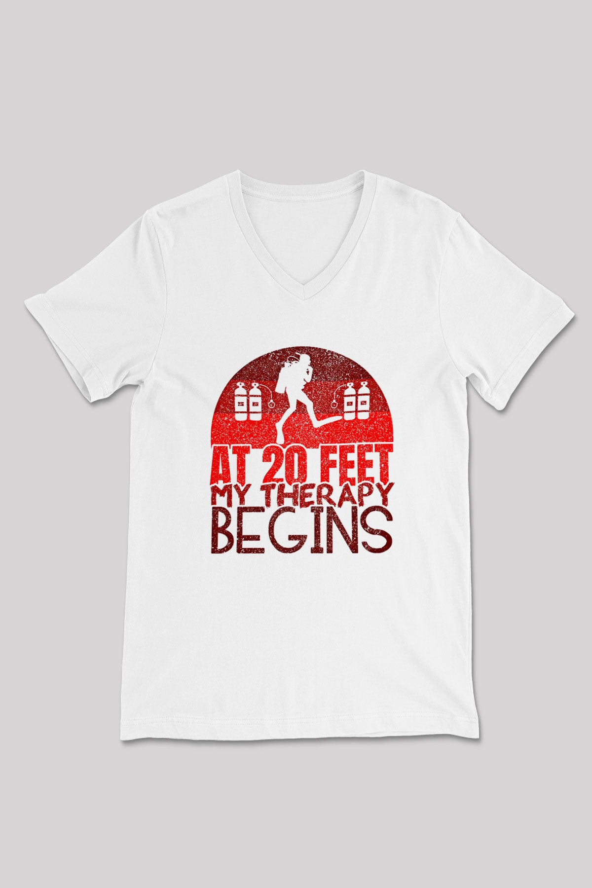Dalgıçlık Baskılı Unisex V Yaka Tişört - Tshirt