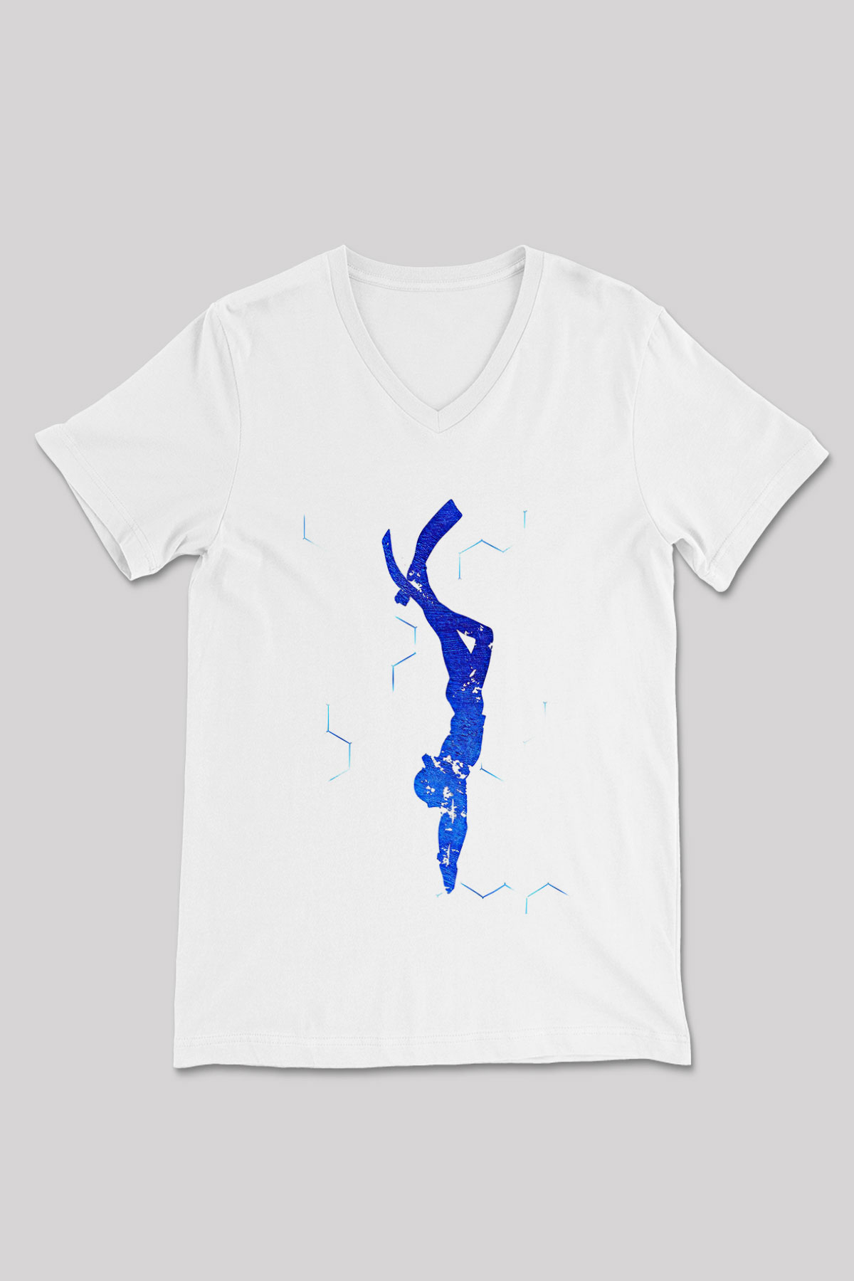 Dalgıçlık Baskılı Unisex V Yaka Tişört - Tshirt
