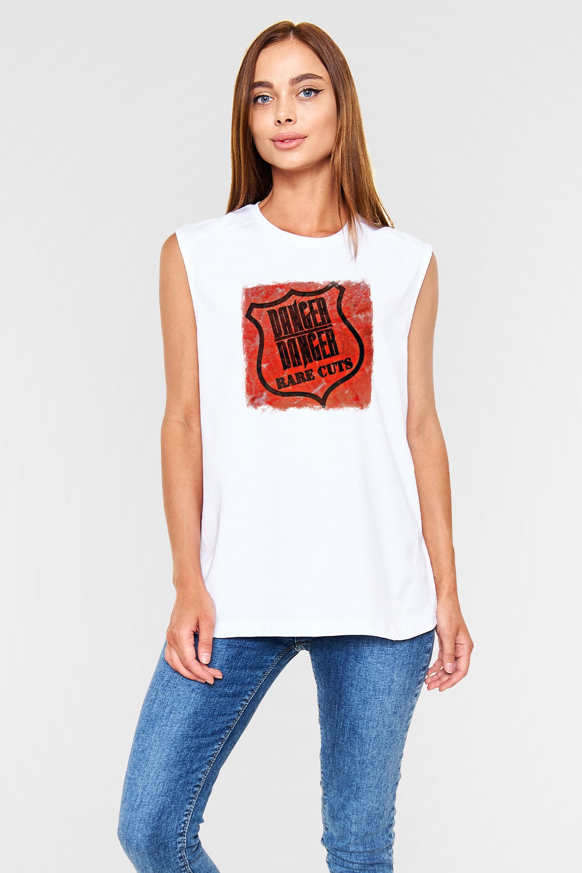 Danger Danger Baskılı Unisex Beyaz Kolsuz Tişört