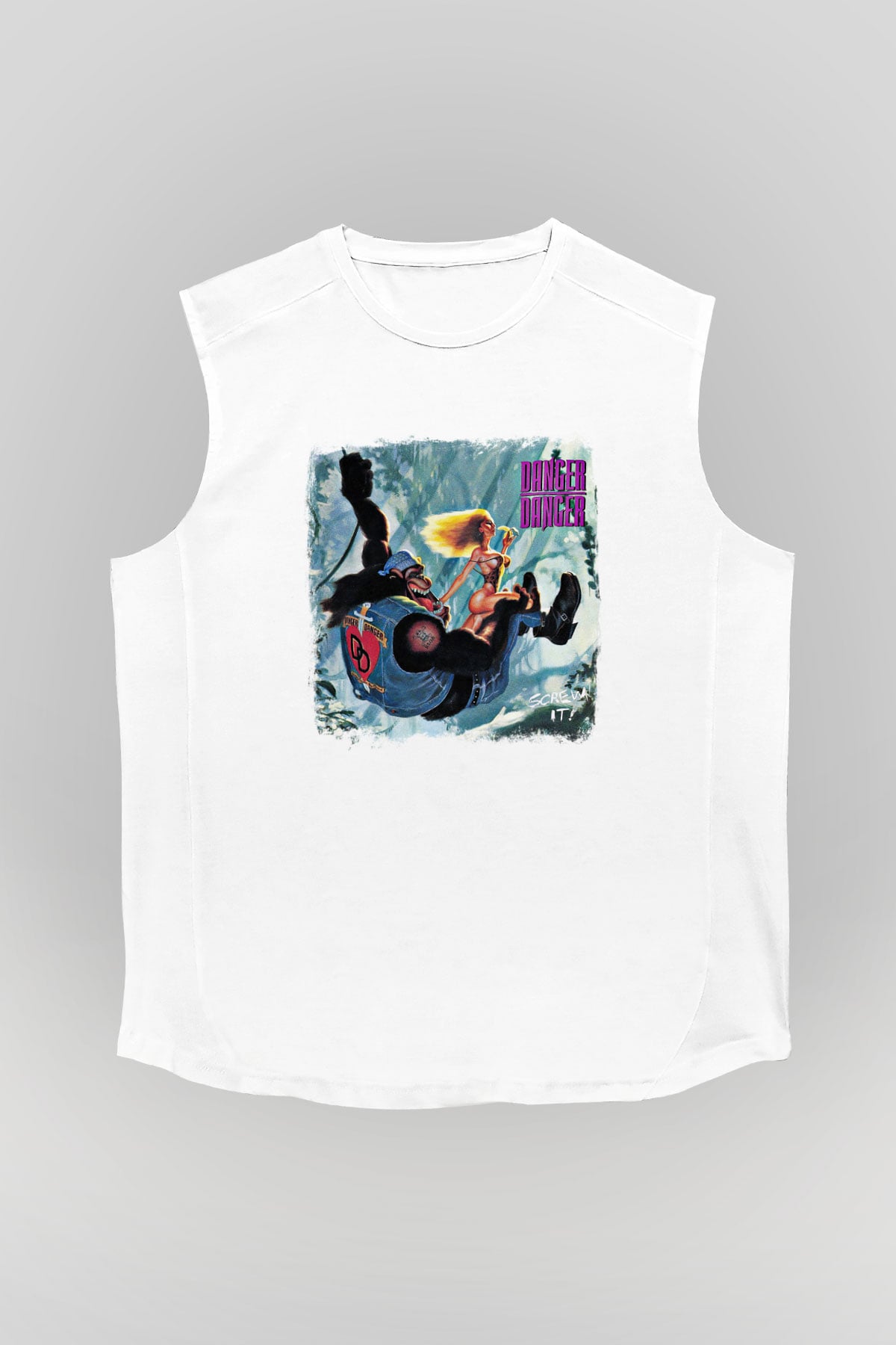 Danger Danger Baskılı Unisex Beyaz Kolsuz Tişört