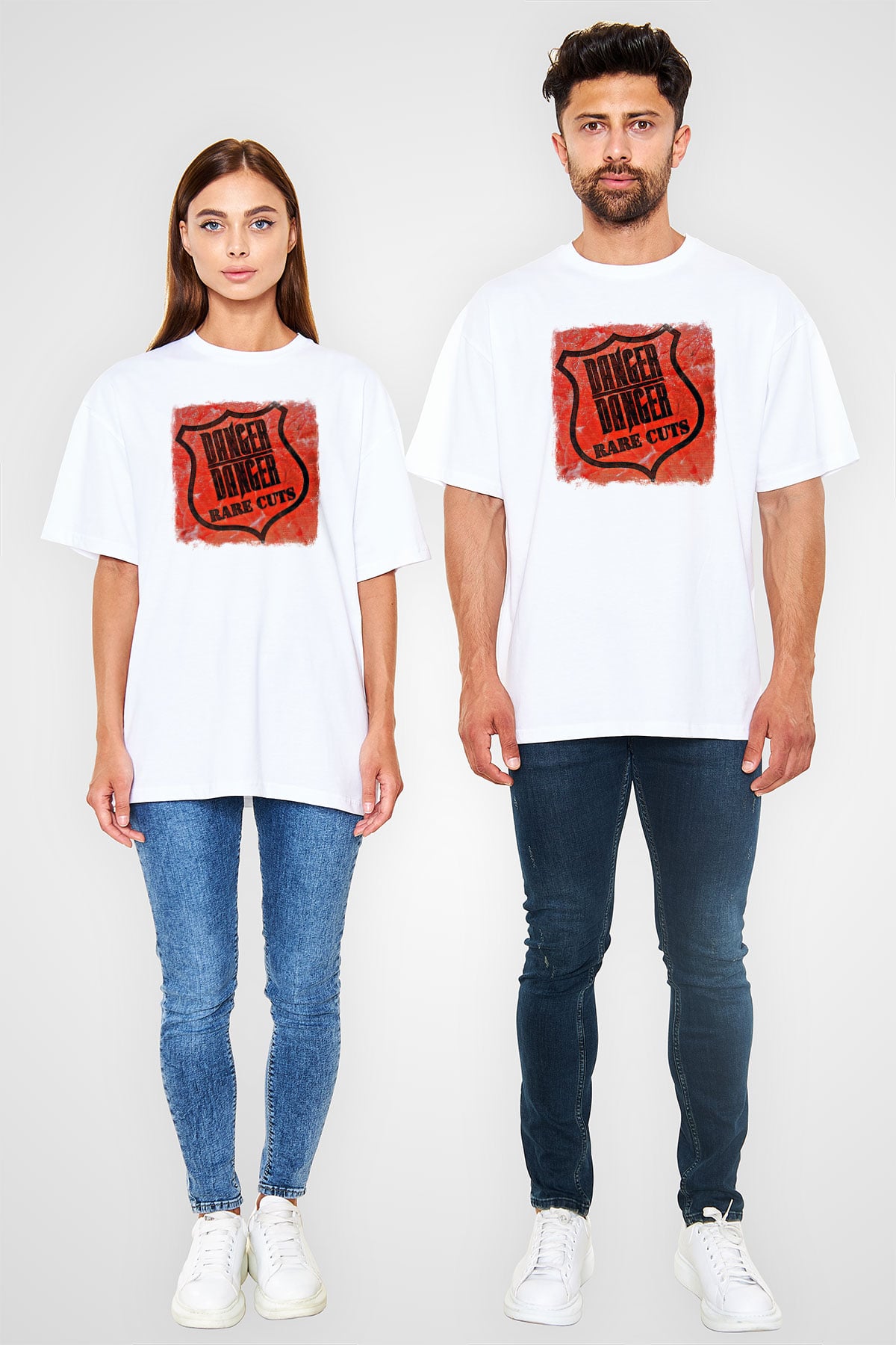 Danger Danger Baskılı Unisex Beyaz Oversize Tişört