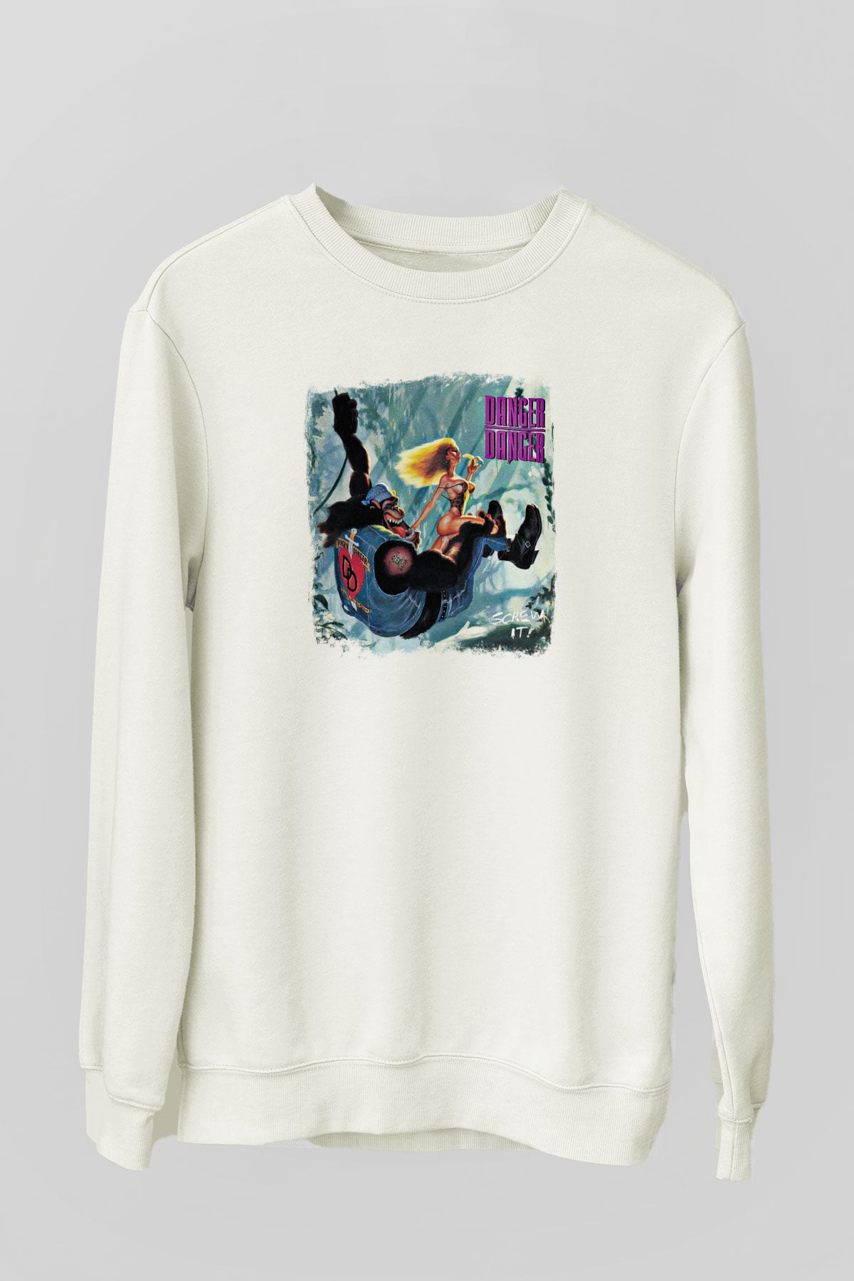 Danger Danger Baskılı Unisex Beyaz Sweatshirt