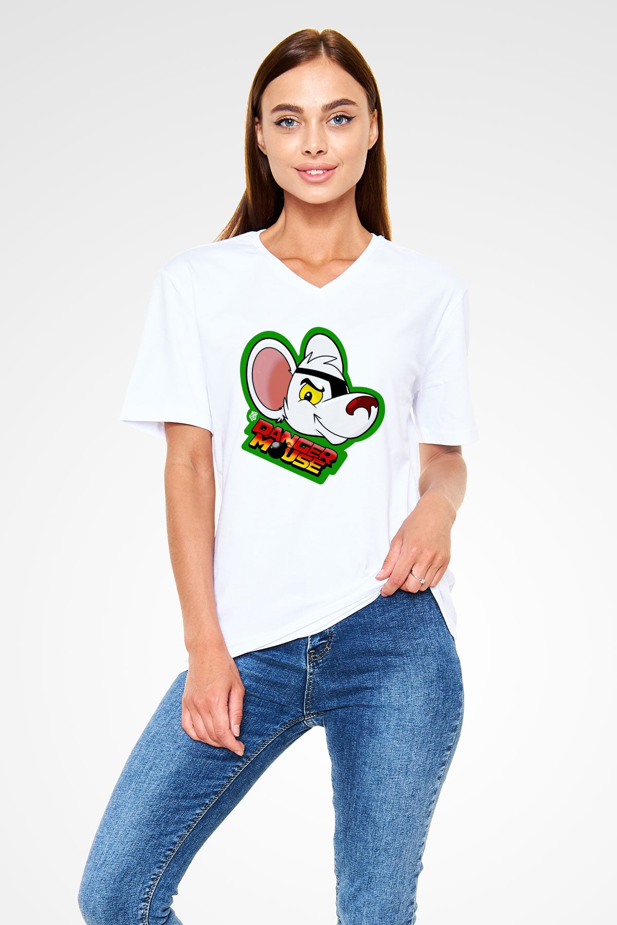 Danger Mouse Beyaz Unisex V Yaka Tişört