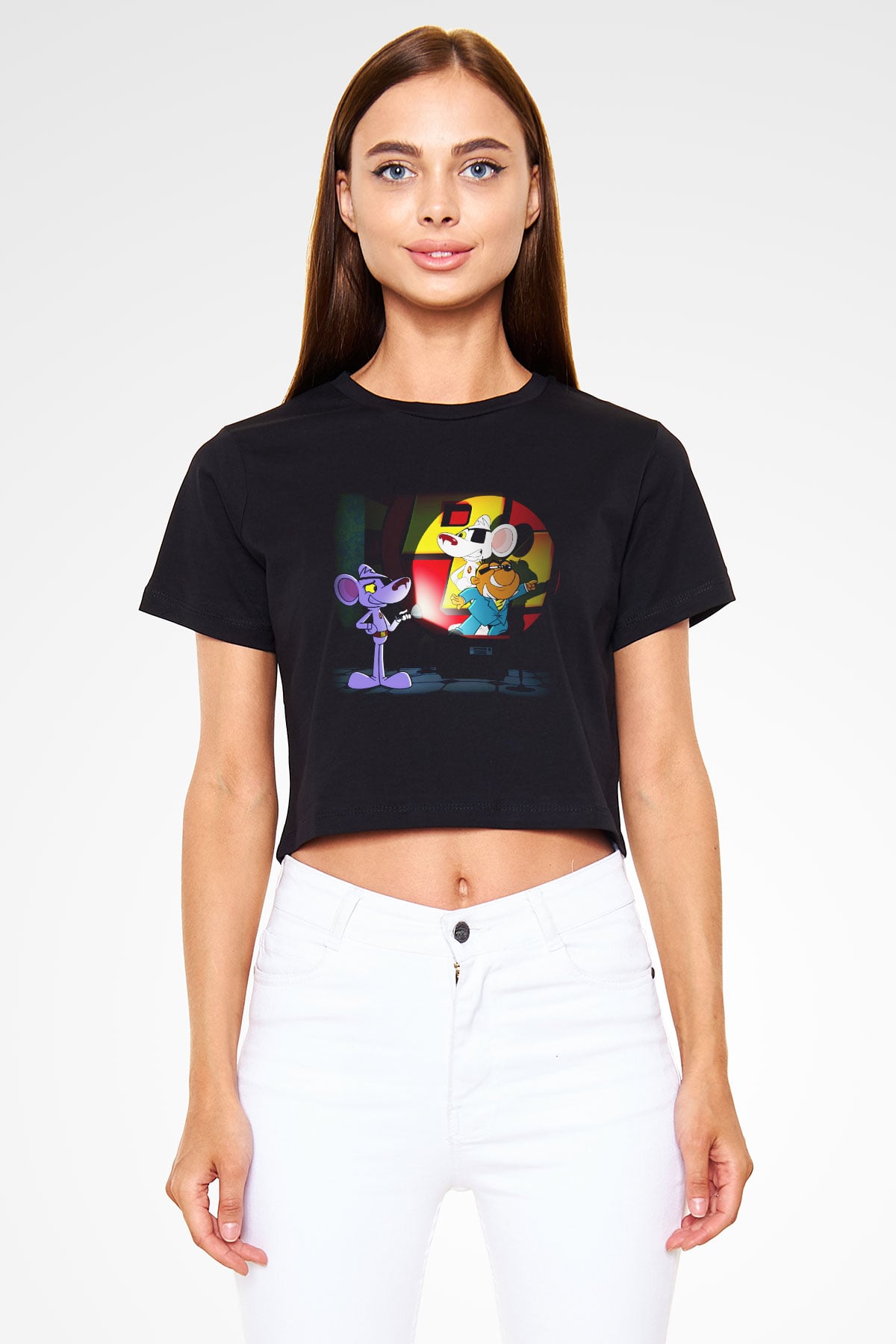 Danger Mouse Siyah Crop Top Tişört