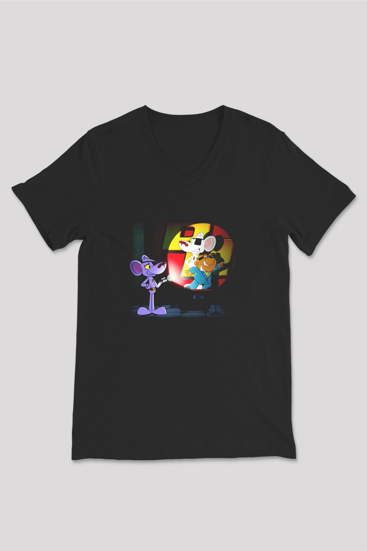 Danger Mouse Siyah Unisex V Yaka Tişört