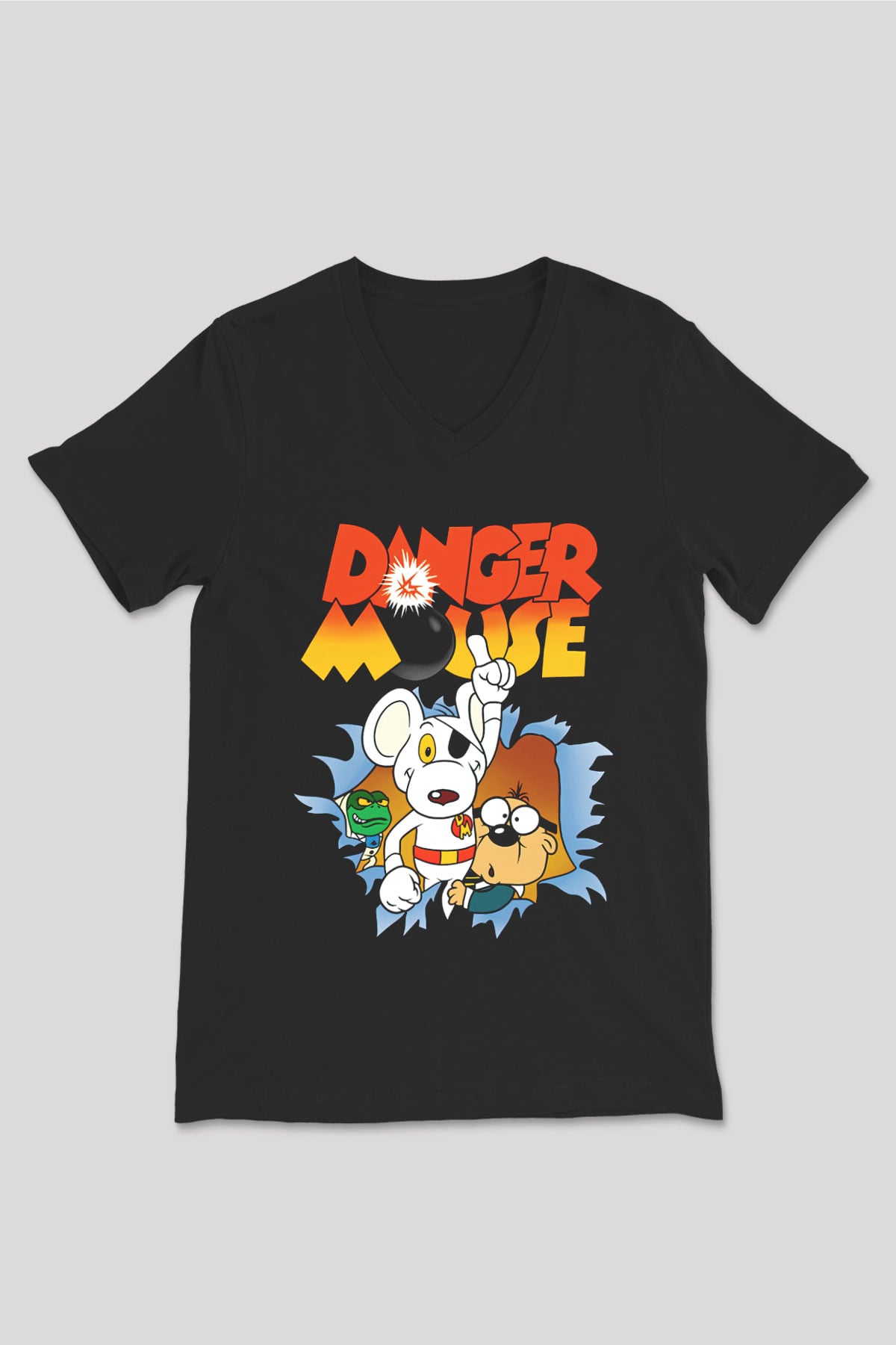 Danger Mouse Siyah Unisex  V Yaka Tişört