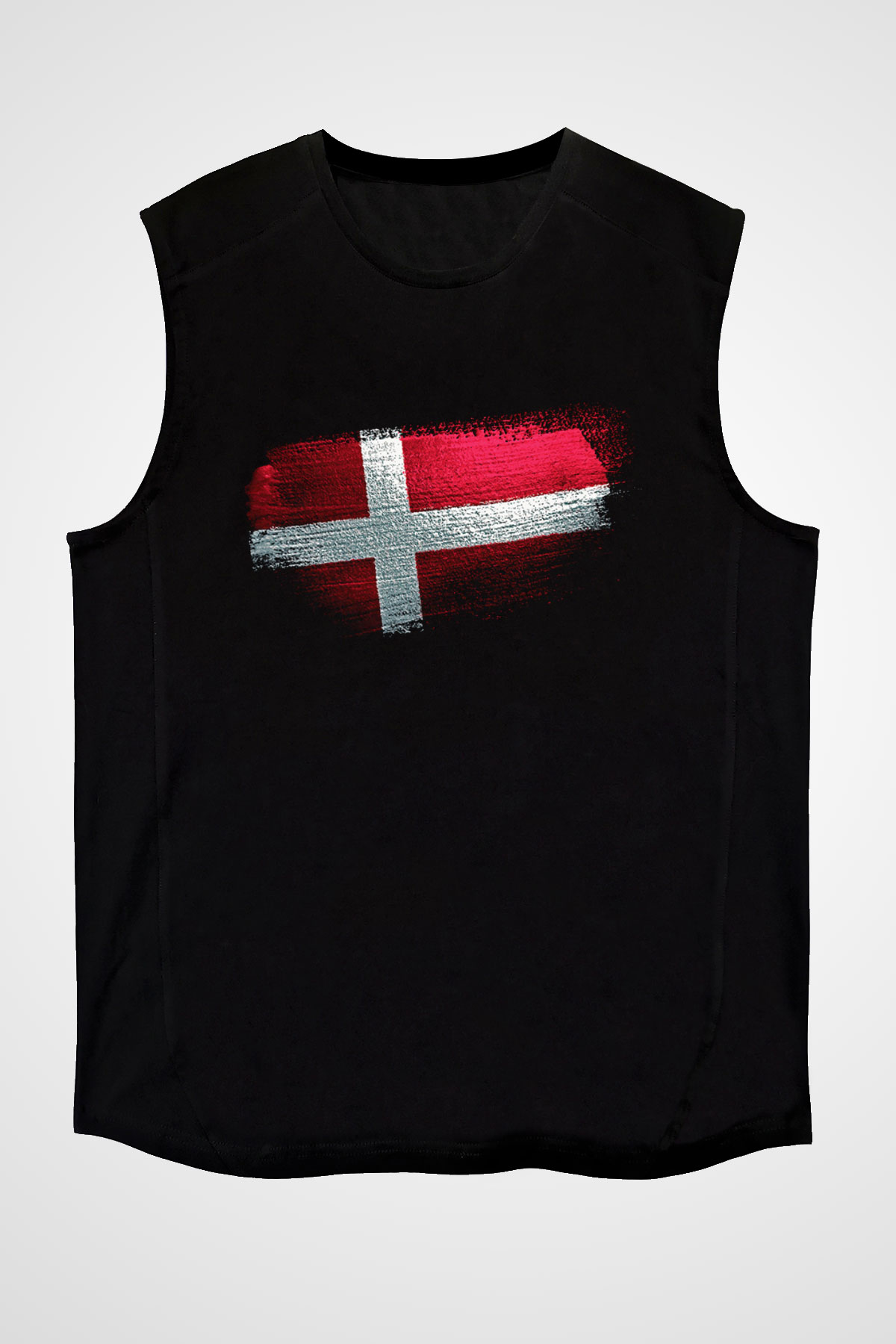 Danimarka - Denmark Bayrağı Baskılı Unisex Siyah Kolsuz Tişört