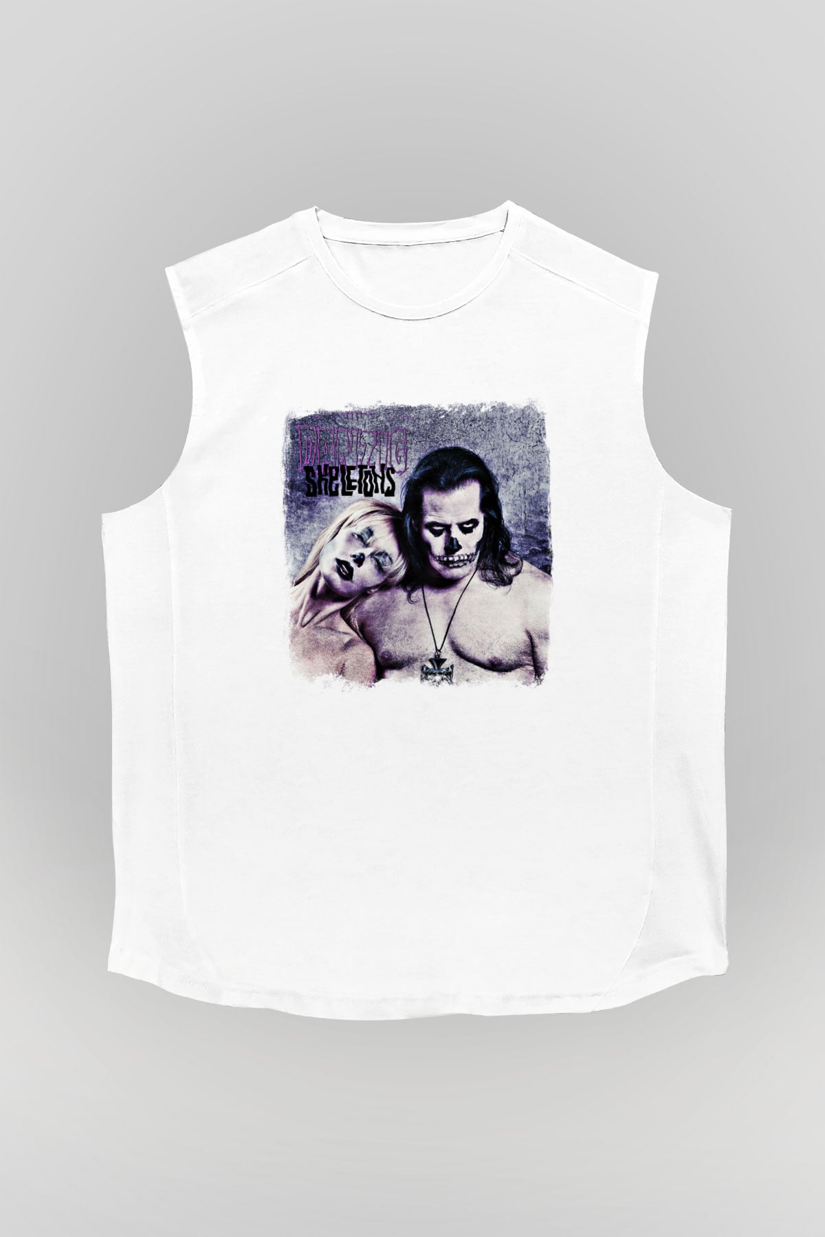 Danzig Baskılı Unisex Beyaz Kolsuz Tişört