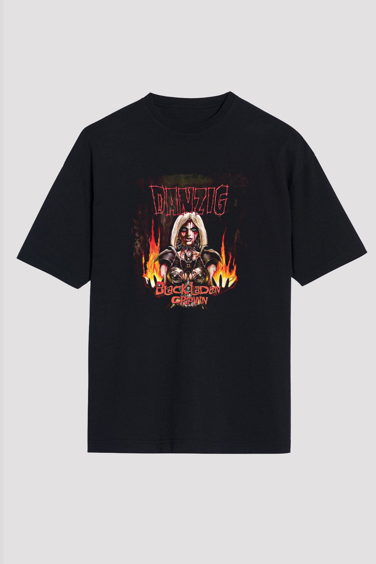 Danzig Baskılı Unisex Siyah Oversize Tişört