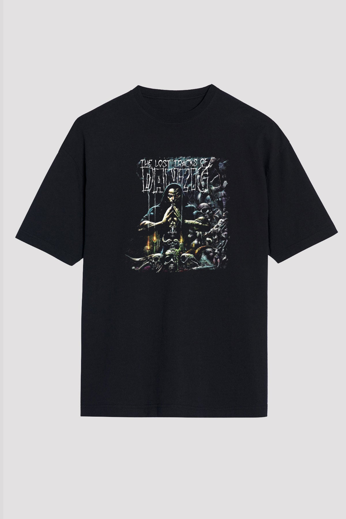 Danzig Baskılı Unisex Siyah Oversize Tişört