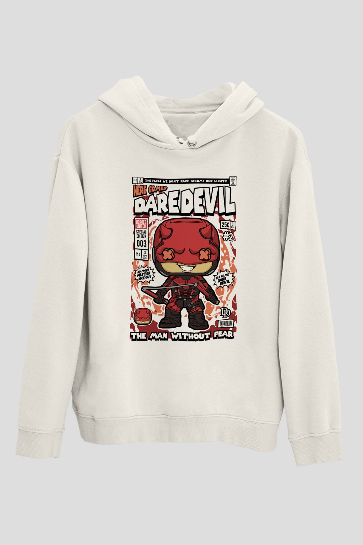Dare Devil Baskılı Unisex Beyaz Hoodie