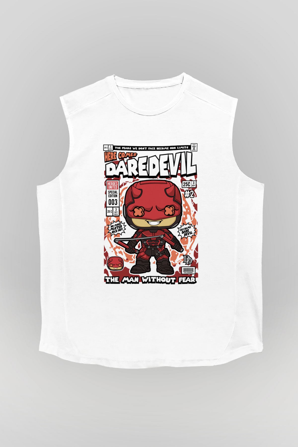 Dare Devil Baskılı Unisex Beyaz Kolsuz Tişört