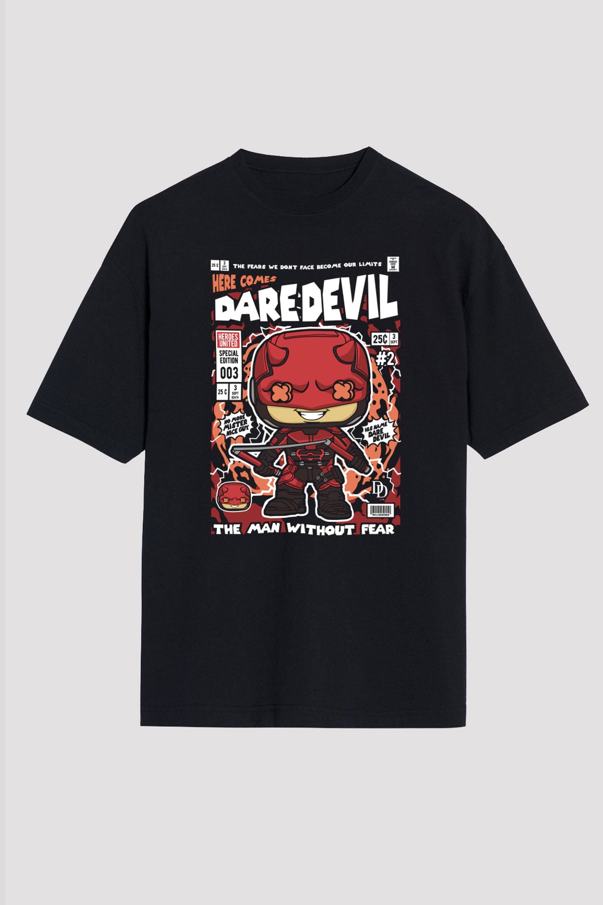 Dare Devil Baskılı Unisex Siyah Oversize Tişört
