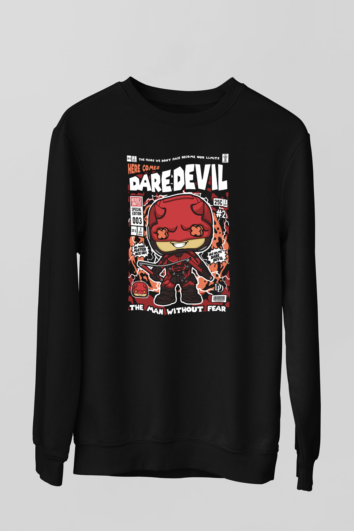Dare Devil Baskılı Unisex Siyah Sweatshirt
