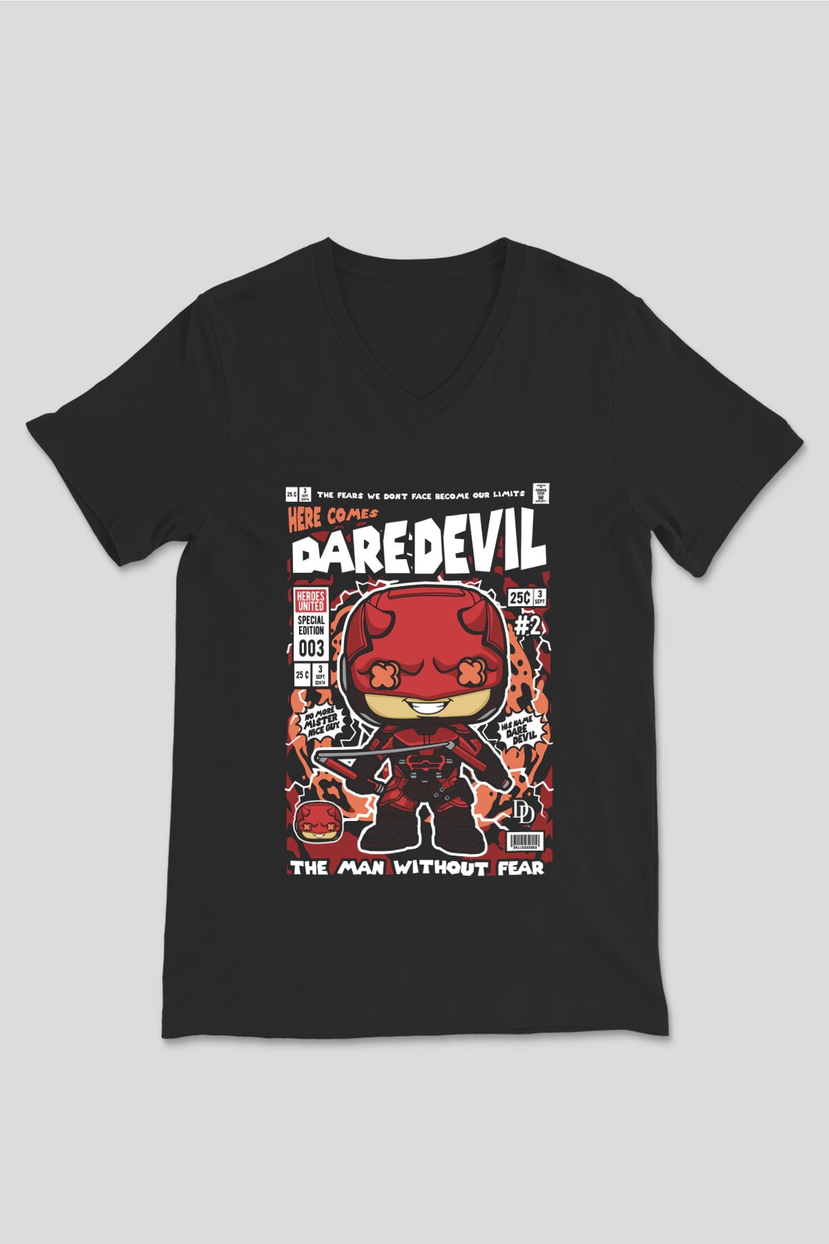 Dare Devil Baskılı Unisex Siyah V Yaka Tişört