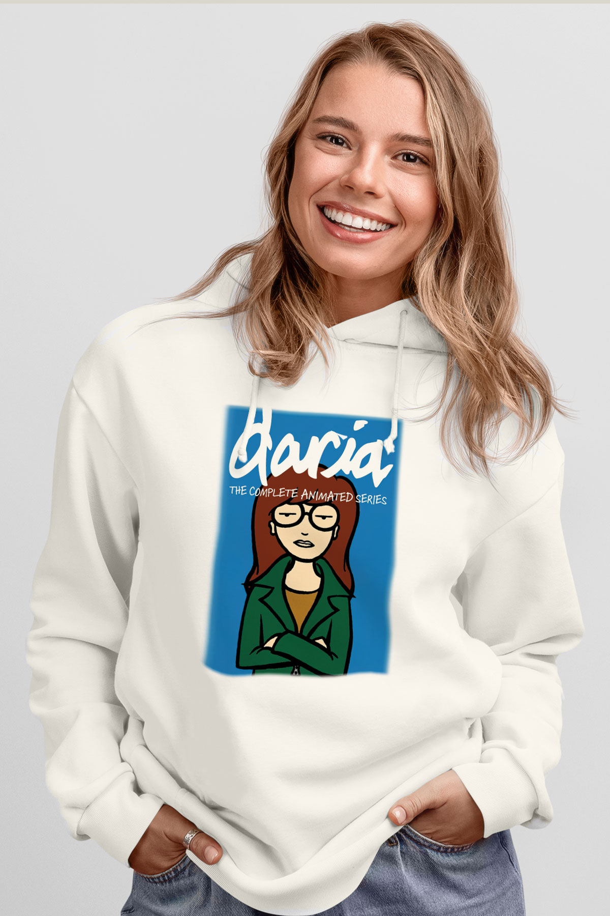 Daria Beyaz Unisex Kapşonlu Sweatshirt