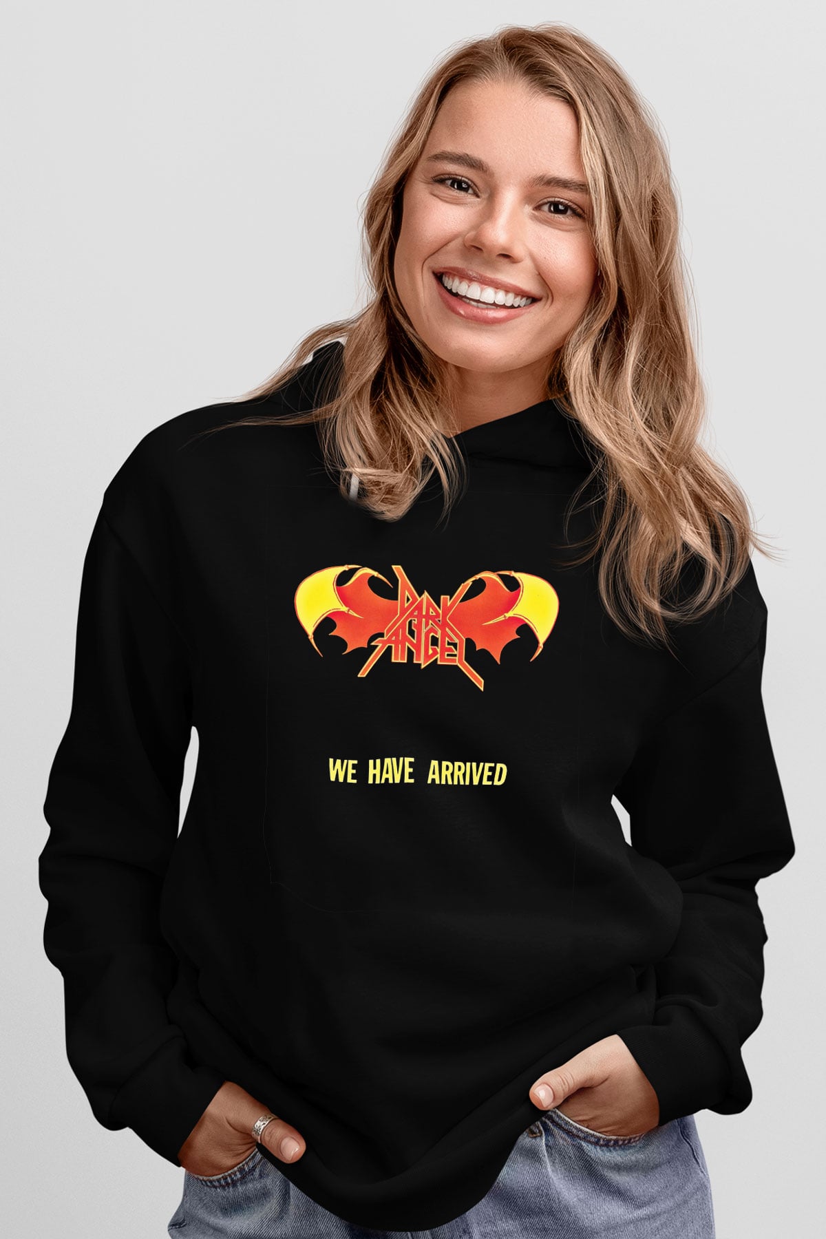 Dark Angel Baskılı Unisex Siyah Hoodie