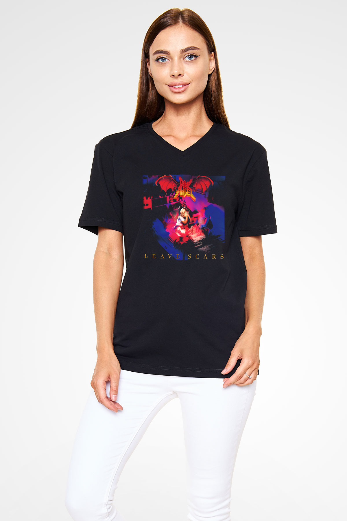Dark Angel Siyah Unisex V Yaka Tişört T-Shirt