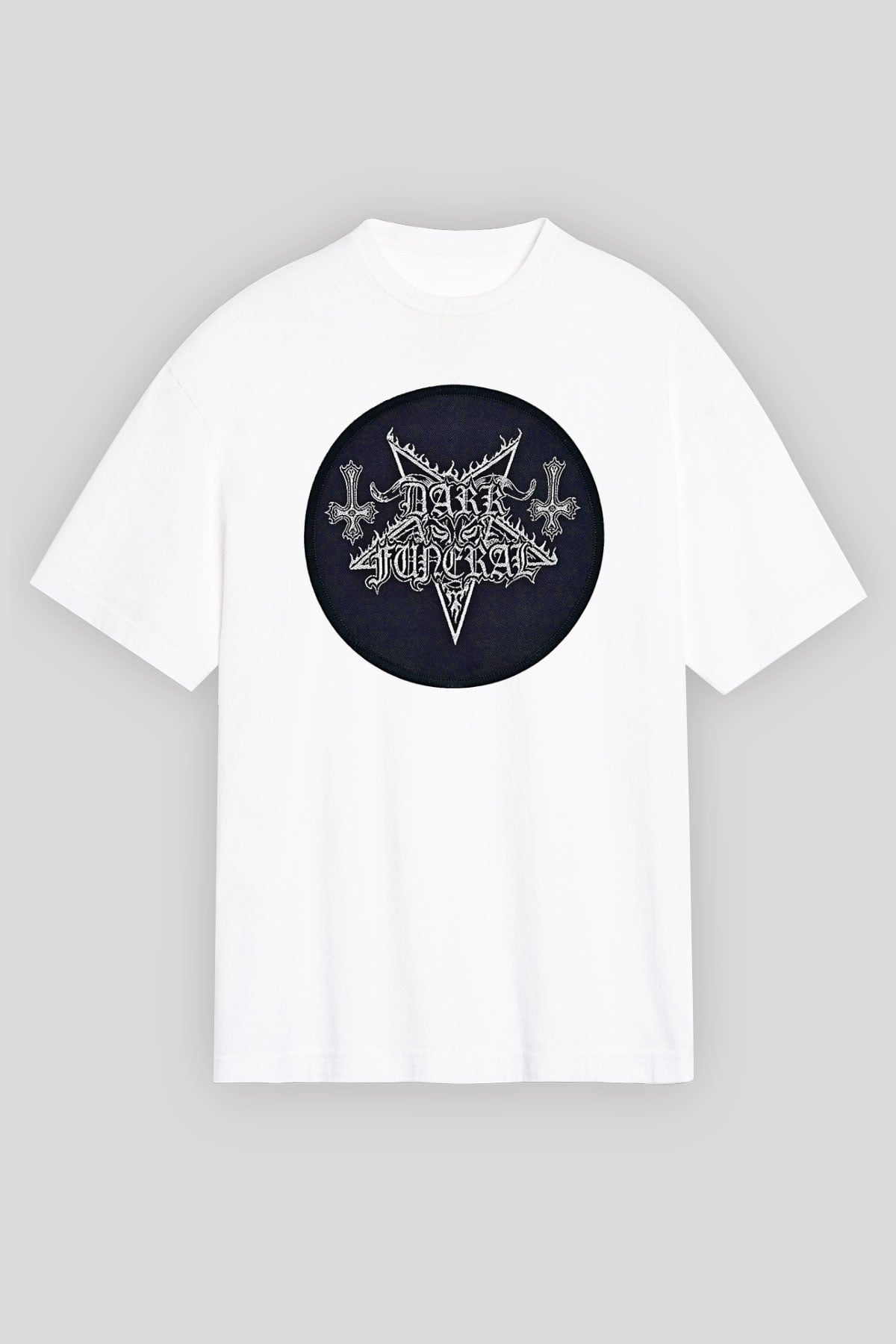 Dark Funeral Baskılı Beyaz Unisex Oversize Tişört - Tshirt