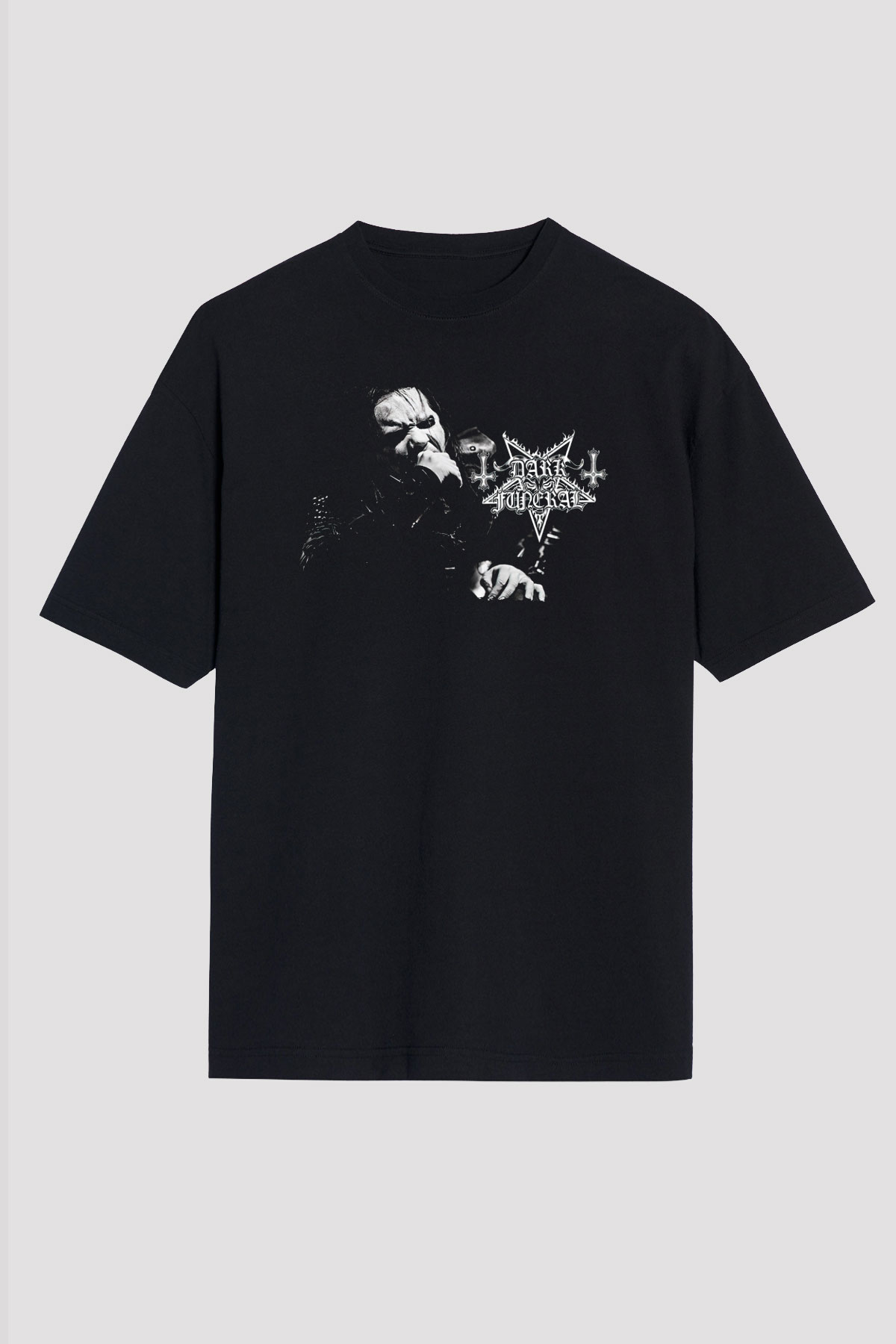 Dark Funeral Baskılı Unisex Siyah Oversize Tişört - Tshirt